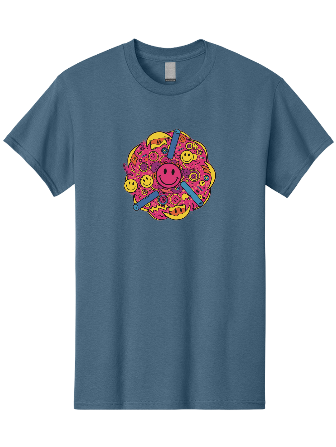 Smiley-Face-Collage Men'S Graphic Tee, 100% Cotton, Comfortable Casual Summer Wear, Machine Washable, Happy Face, Smiling Symbols, Retro Pop Art, Vibrant Illustrations, Playful Design, Colorful Graphics, Fun Emojis, Doodle Art, Happy Vibes, Bab404