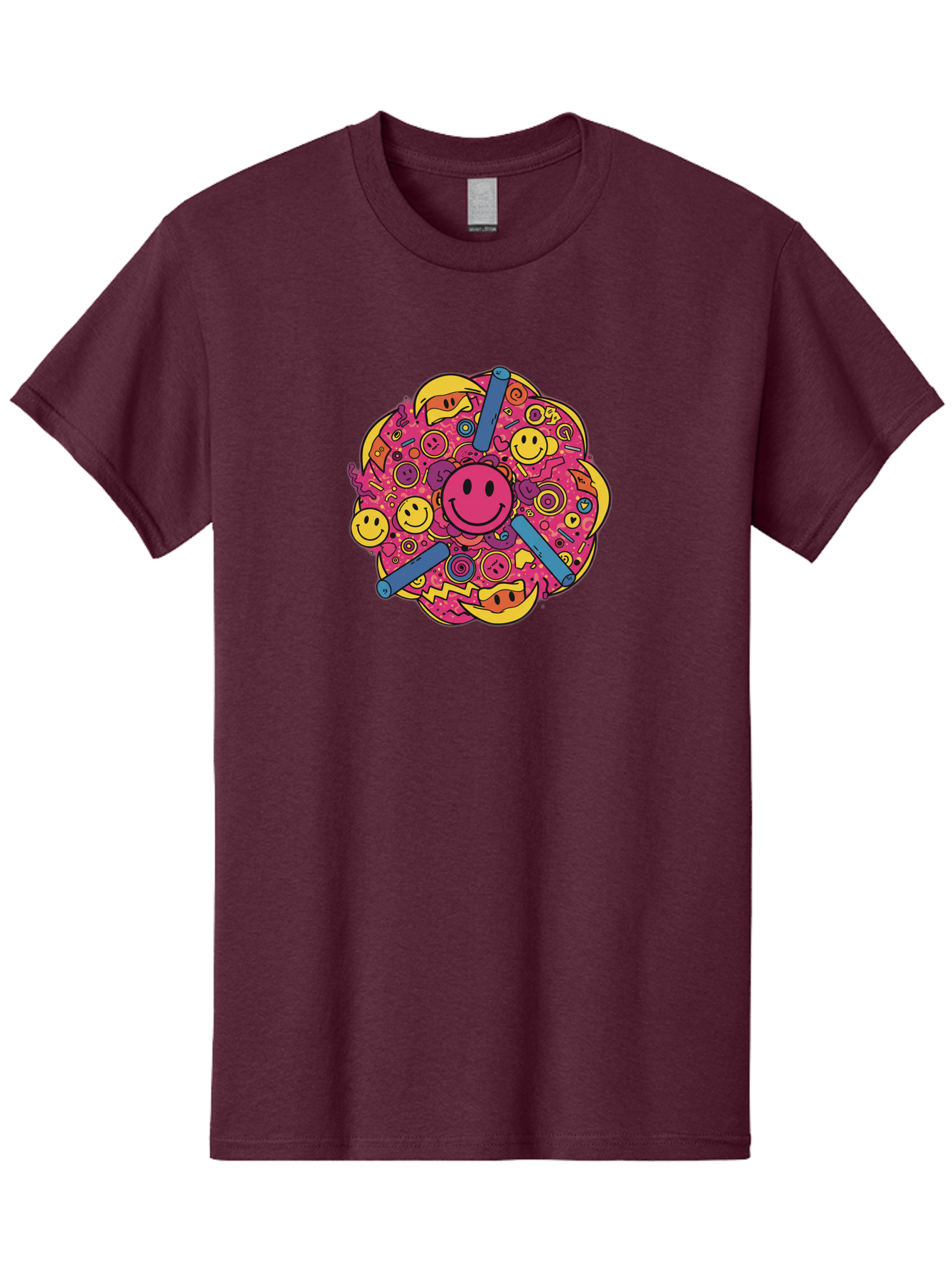 Smiley-Face-Collage Men'S Graphic Tee, 100% Cotton, Comfortable Casual Summer Wear, Machine Washable, Happy Face, Smiling Symbols, Retro Pop Art, Vibrant Illustrations, Playful Design, Colorful Graphics, Fun Emojis, Doodle Art, Happy Vibes, Bab404