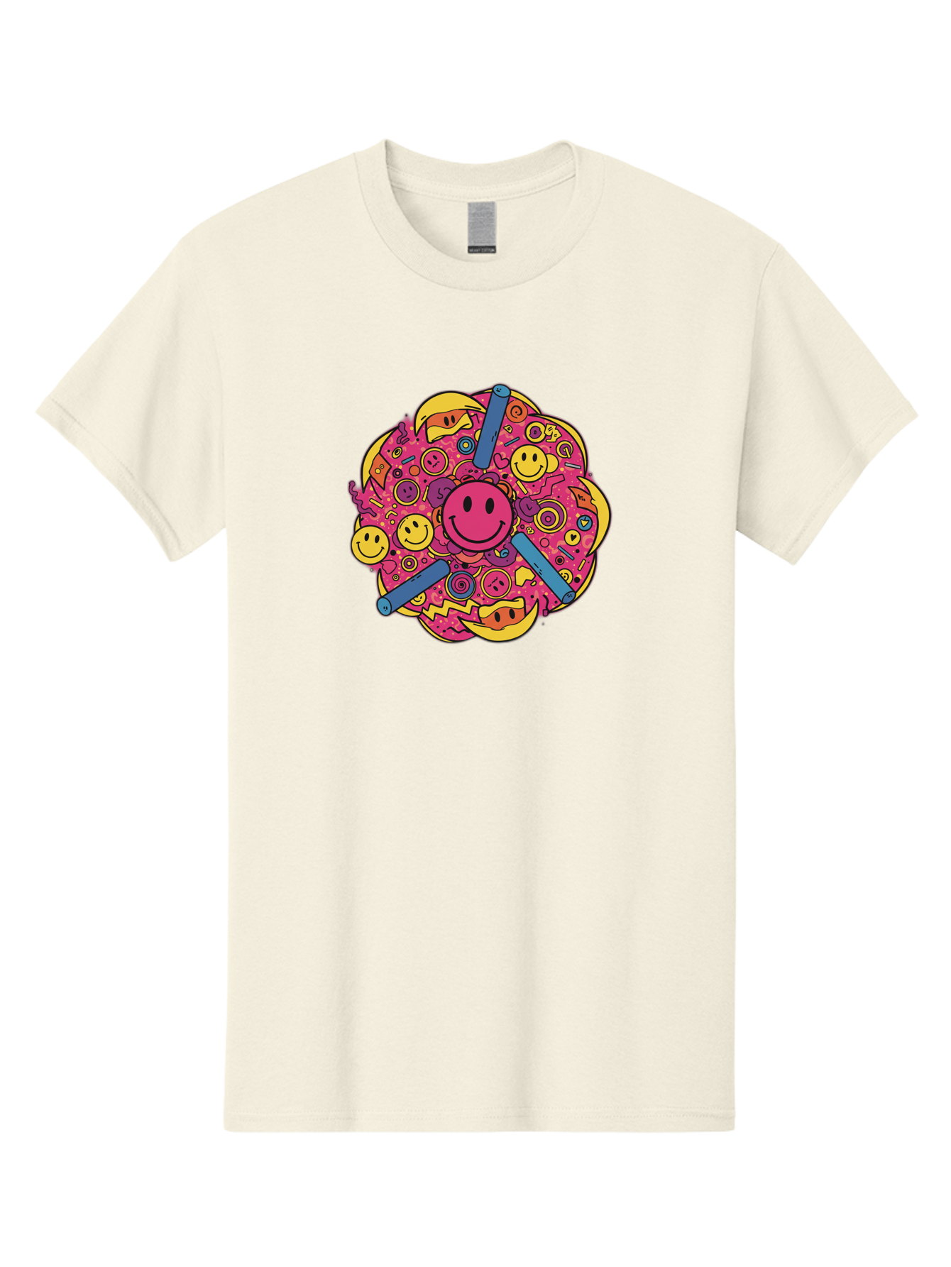 Smiley-Face-Collage Men'S Graphic Tee, 100% Cotton, Comfortable Casual Summer Wear, Machine Washable, Happy Face, Smiling Symbols, Retro Pop Art, Vibrant Illustrations, Playful Design, Colorful Graphics, Fun Emojis, Doodle Art, Happy Vibes, Bab404
