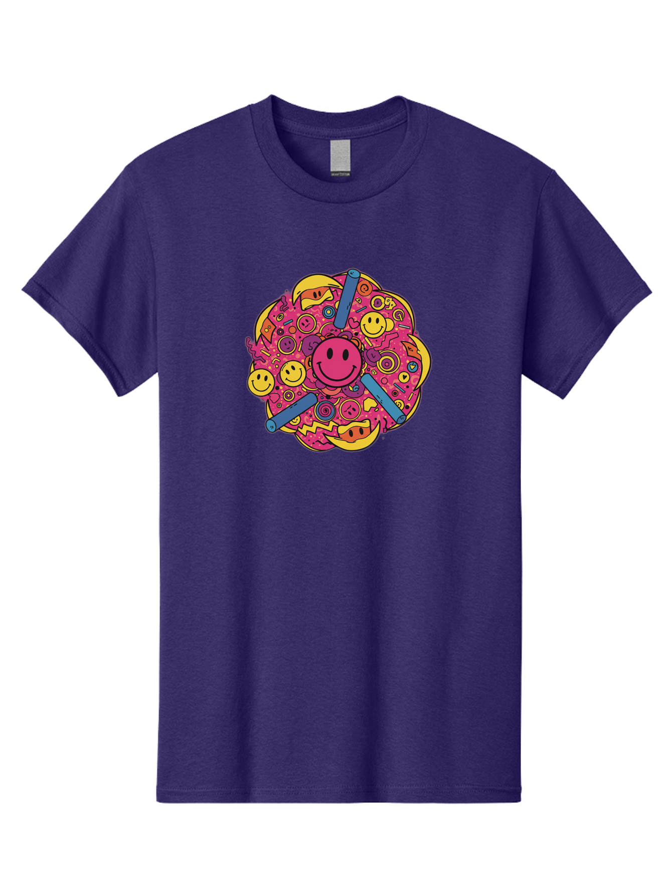 Smiley-Face-Collage Men'S Graphic Tee, 100% Cotton, Comfortable Casual Summer Wear, Machine Washable, Happy Face, Smiling Symbols, Retro Pop Art, Vibrant Illustrations, Playful Design, Colorful Graphics, Fun Emojis, Doodle Art, Happy Vibes, Bab404