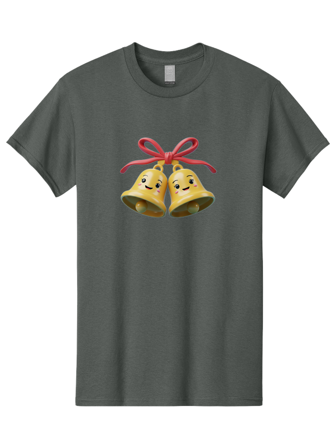 Smiling-Bells Men'S Graphic Tee, 100% Cotton, Comfortable Casual Summer Wear, Machine Washable, Smiling Bells, Cute Cartoon Characters, Festive Decorations, Joyful Atmosphere, Happy Emotions, Shiny Yellow Bells, Red Ribbon, Holiday Cheer, Bab405