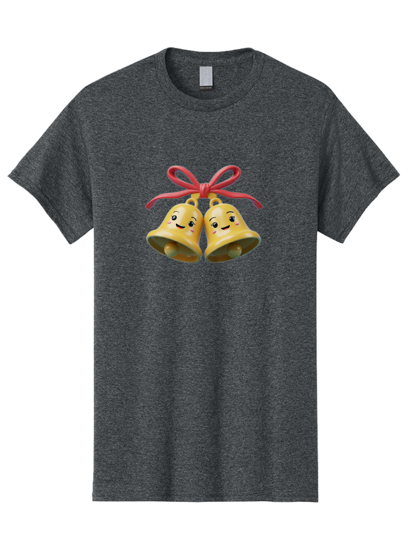 Smiling-Bells Men'S Graphic Tee, 100% Cotton, Comfortable Casual Summer Wear, Machine Washable, Smiling Bells, Cute Cartoon Characters, Festive Decorations, Joyful Atmosphere, Happy Emotions, Shiny Yellow Bells, Red Ribbon, Holiday Cheer, Bab405