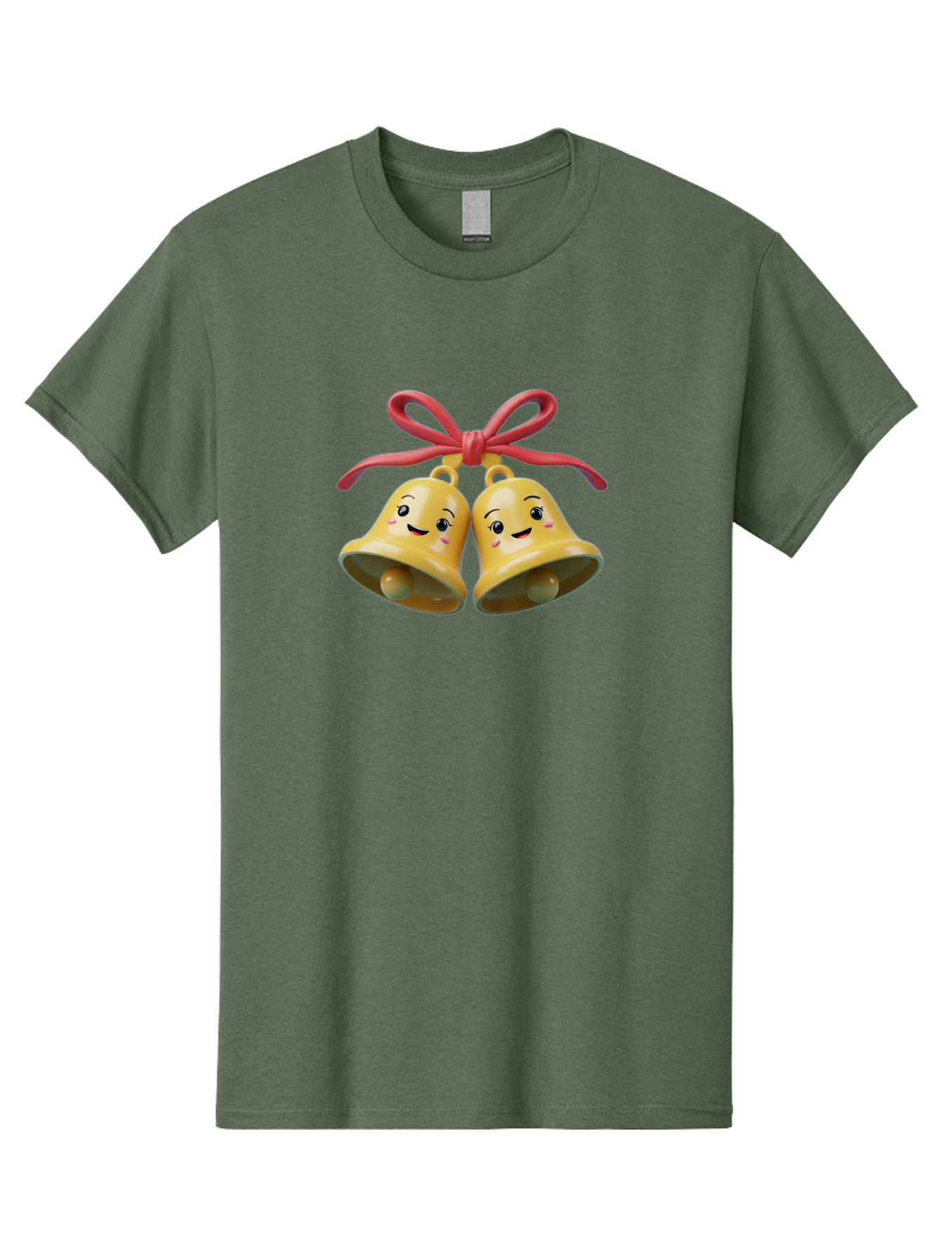 Smiling-Bells Men'S Graphic Tee, 100% Cotton, Comfortable Casual Summer Wear, Machine Washable, Smiling Bells, Cute Cartoon Characters, Festive Decorations, Joyful Atmosphere, Happy Emotions, Shiny Yellow Bells, Red Ribbon, Holiday Cheer, Bab405