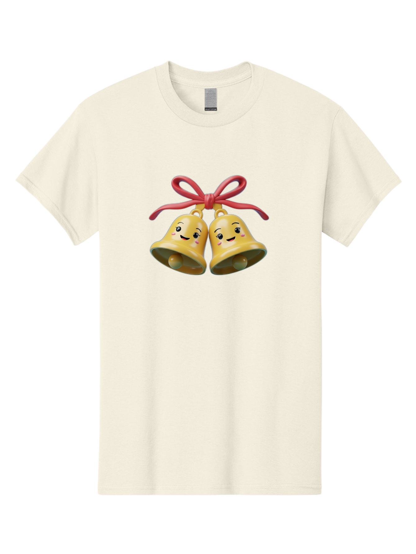Smiling-Bells Men'S Graphic Tee, 100% Cotton, Comfortable Casual Summer Wear, Machine Washable, Smiling Bells, Cute Cartoon Characters, Festive Decorations, Joyful Atmosphere, Happy Emotions, Shiny Yellow Bells, Red Ribbon, Holiday Cheer, Bab405