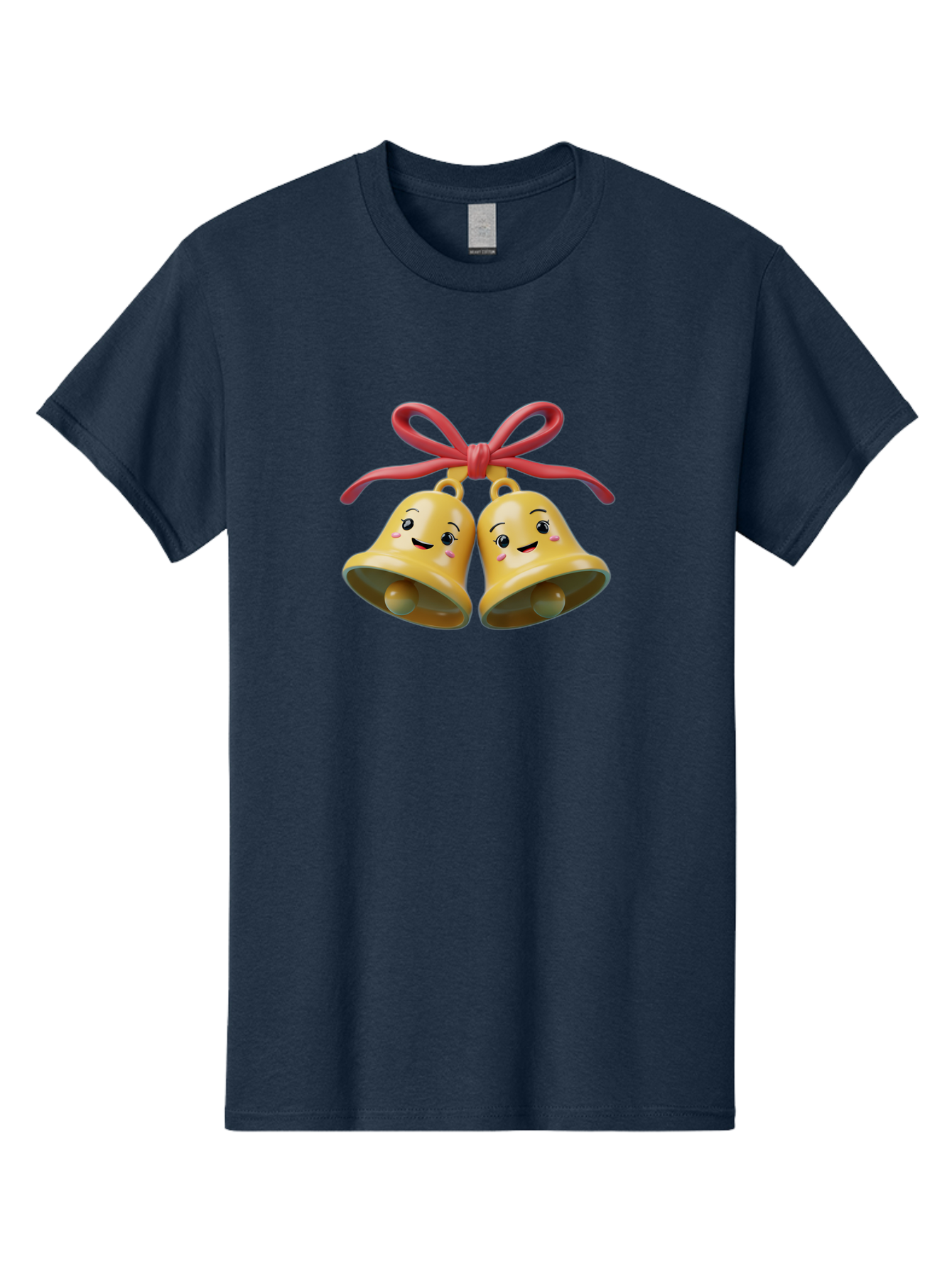 Smiling-Bells Men'S Graphic Tee, 100% Cotton, Comfortable Casual Summer Wear, Machine Washable, Smiling Bells, Cute Cartoon Characters, Festive Decorations, Joyful Atmosphere, Happy Emotions, Shiny Yellow Bells, Red Ribbon, Holiday Cheer, Bab405