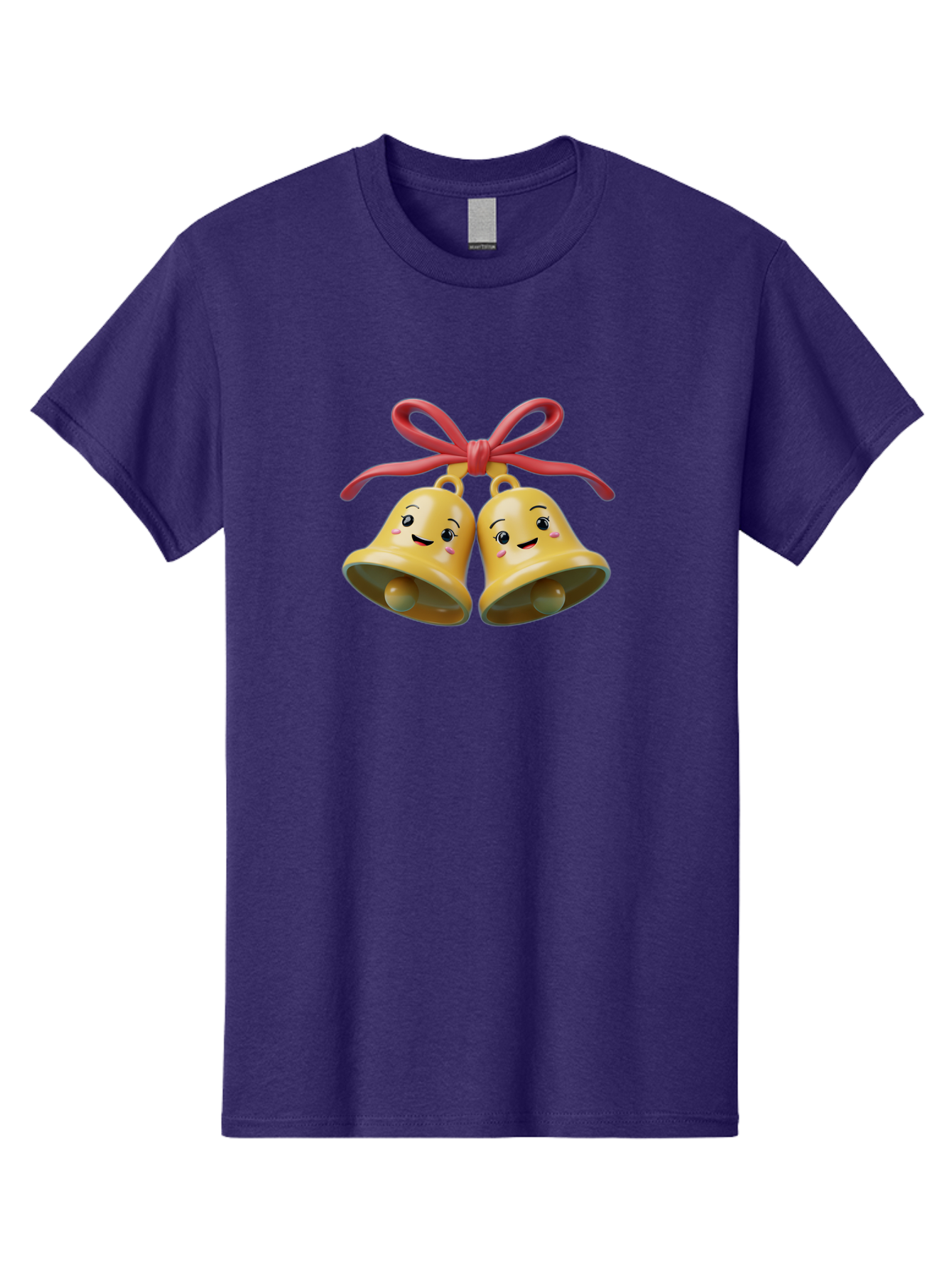 Smiling-Bells Men'S Graphic Tee, 100% Cotton, Comfortable Casual Summer Wear, Machine Washable, Smiling Bells, Cute Cartoon Characters, Festive Decorations, Joyful Atmosphere, Happy Emotions, Shiny Yellow Bells, Red Ribbon, Holiday Cheer, Bab405