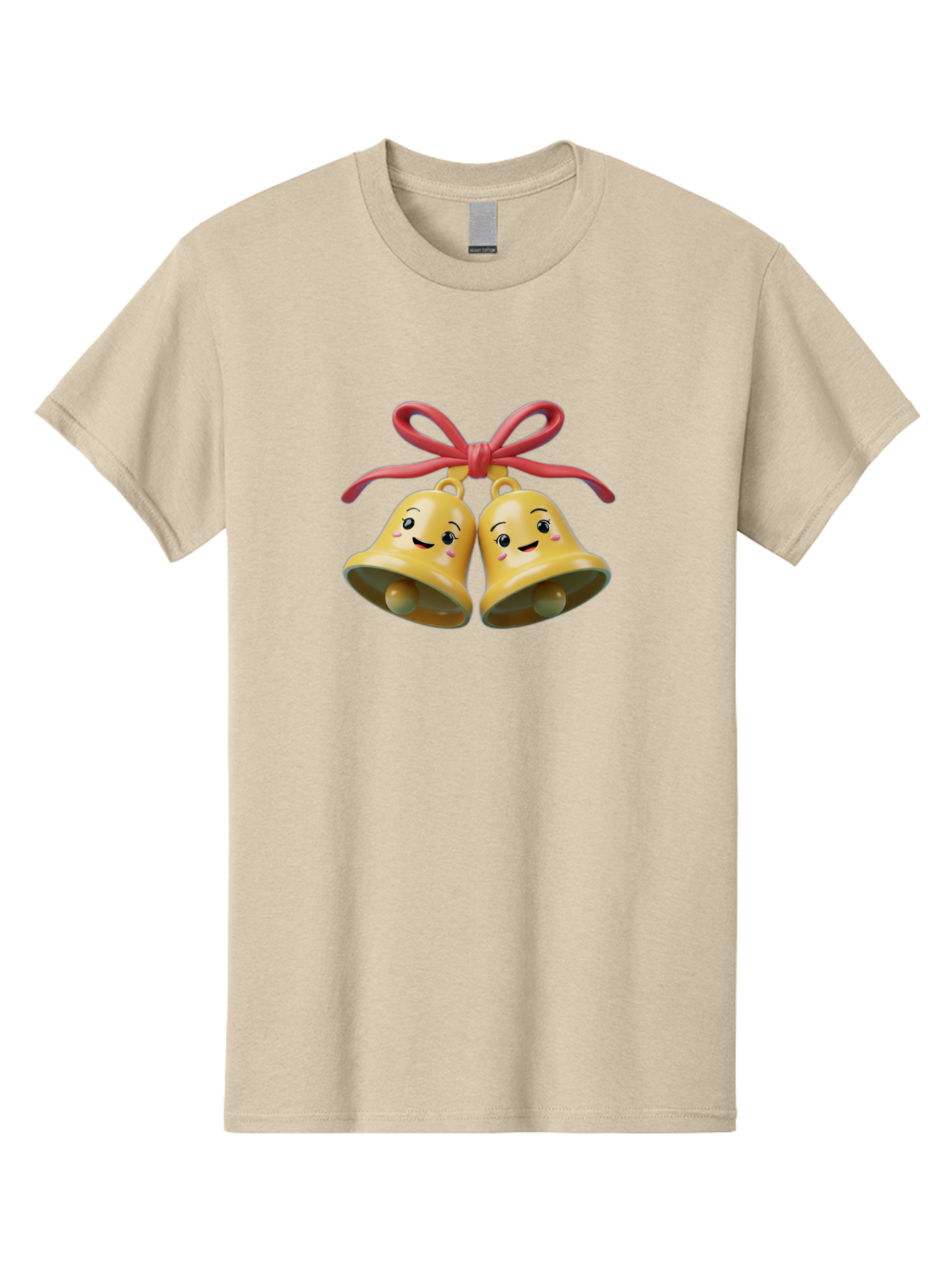 Smiling-Bells Men'S Graphic Tee, 100% Cotton, Comfortable Casual Summer Wear, Machine Washable, Smiling Bells, Cute Cartoon Characters, Festive Decorations, Joyful Atmosphere, Happy Emotions, Shiny Yellow Bells, Red Ribbon, Holiday Cheer, Bab405