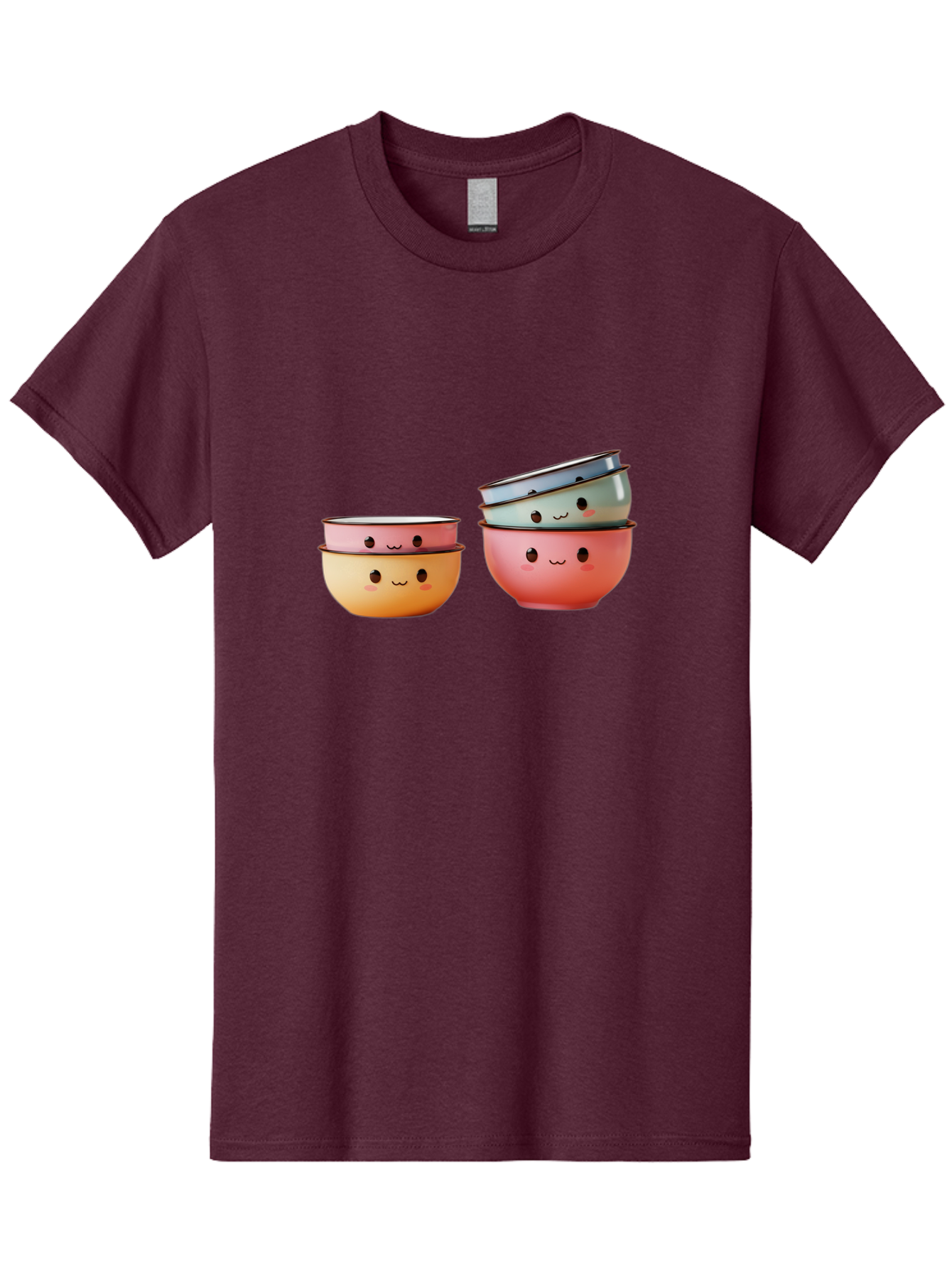 Smiling-Bowls-1 Men'S Graphic Tee, 100% Cotton, Comfortable Casual Summer Wear, Machine Washable, Stacked Mixing Bowls, Cute Kitchenware, Colorful Bowls, Smiling Faces, Kitchen Utensils, Cooking Essentials, Adorable Design, Pastel Colors, Bab406