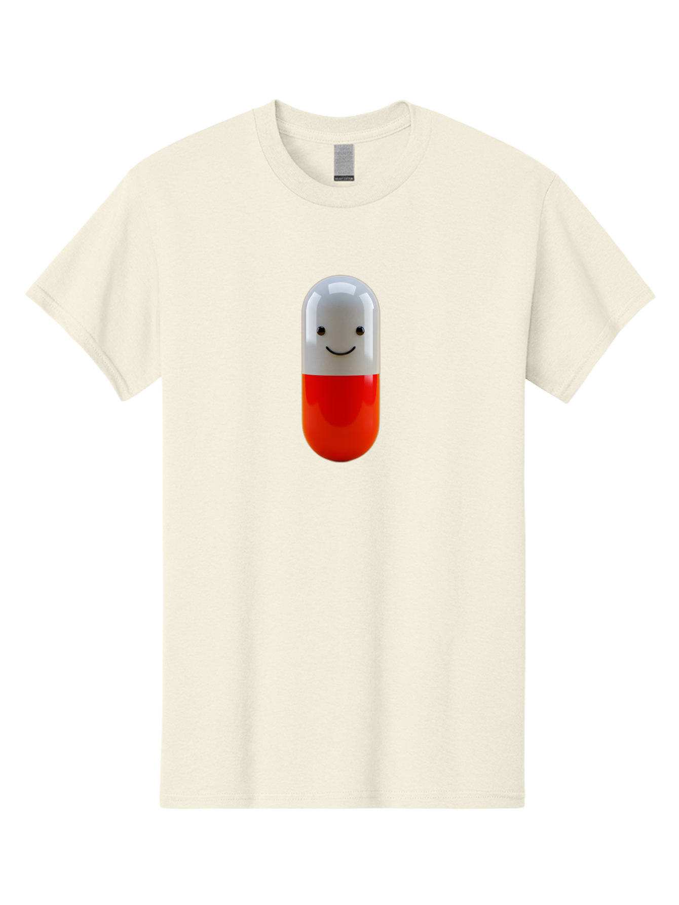 Smiling-Capsule Men'S Graphic Tee, 100% Cotton, Comfortable Casual Summer Wear, Machine Washable, Red And White Capsule, Smiling Face, Cartoon Character, Medicine, Pharmaceutical, Health Supplement, Happy Pill, Medication, Wellness Bab408