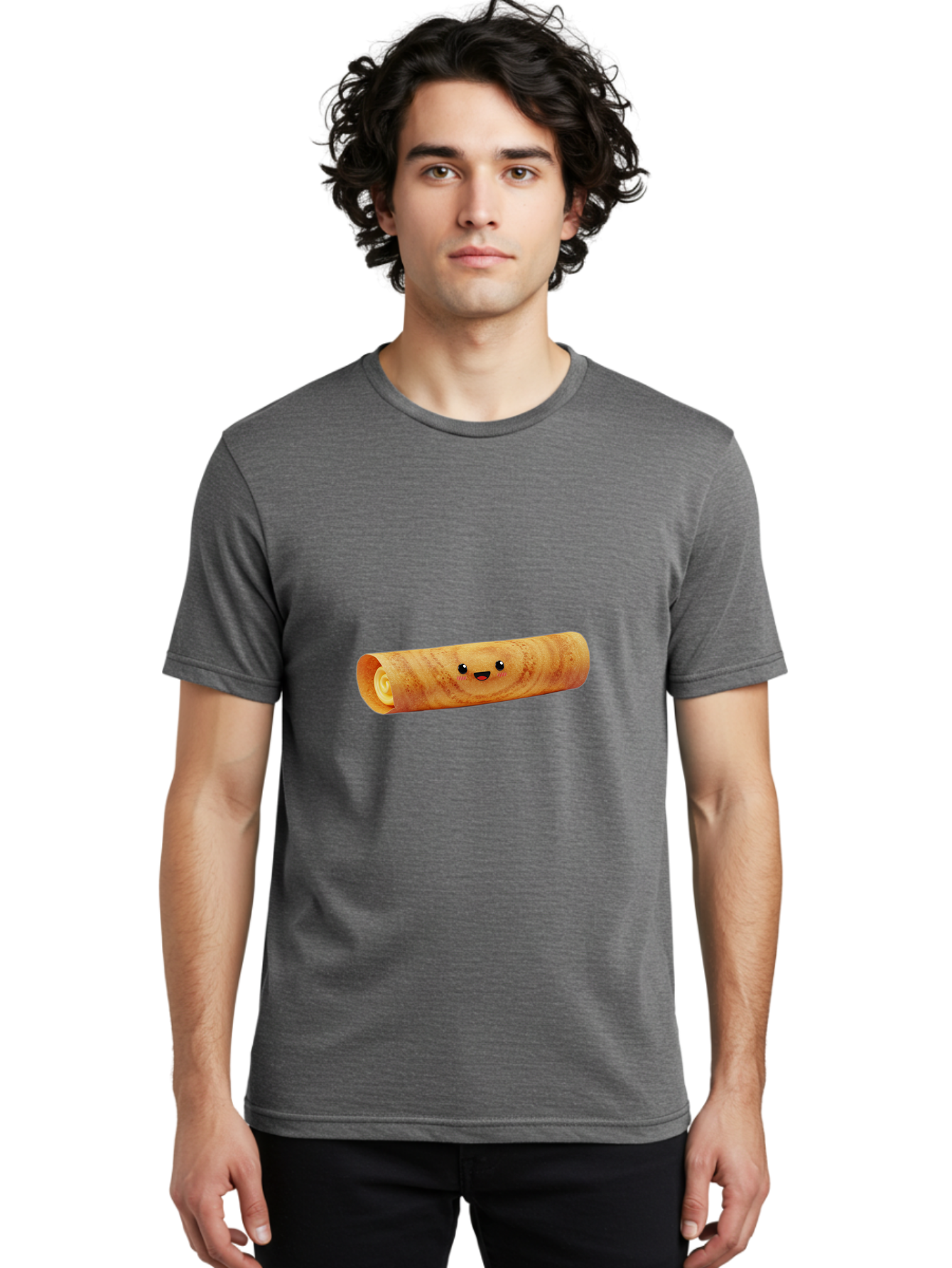 Smiling-Crepe-1 Men'S Graphic Tee, 100% Cotton, Comfortable Casual Summer Wear, Machine Washable, Crepe With Face, Happy Expression, Food Character, Sweet Treat, Crepe Roll, French Dessert, Cartoon Food, Cute Pastry, Dessert Illustration Bab409