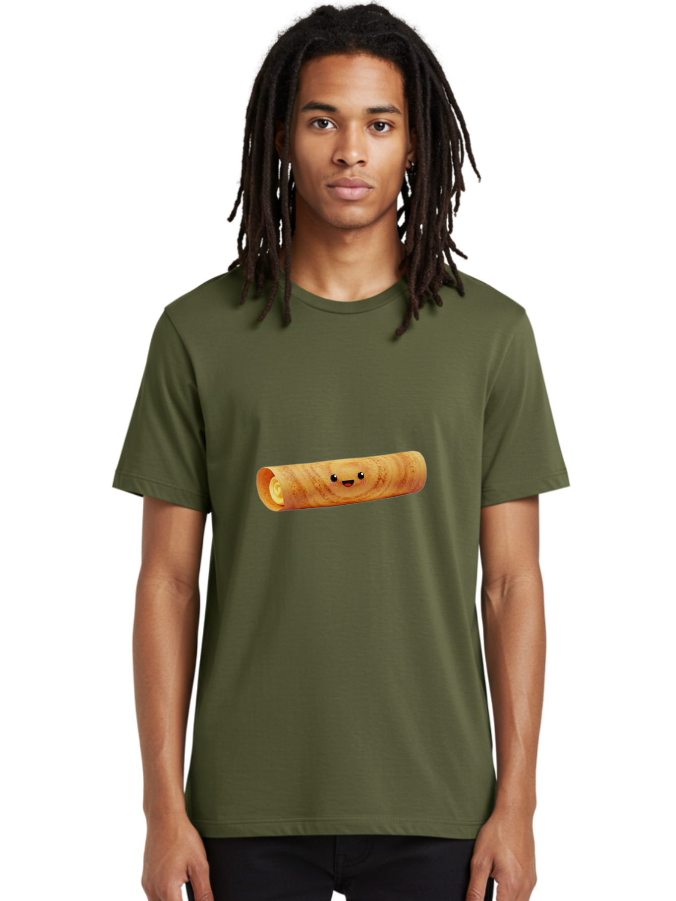 Smiling-Crepe-1 Men'S Graphic Tee, 100% Cotton, Comfortable Casual Summer Wear, Machine Washable, Crepe With Face, Happy Expression, Food Character, Sweet Treat, Crepe Roll, French Dessert, Cartoon Food, Cute Pastry, Dessert Illustration Bab409