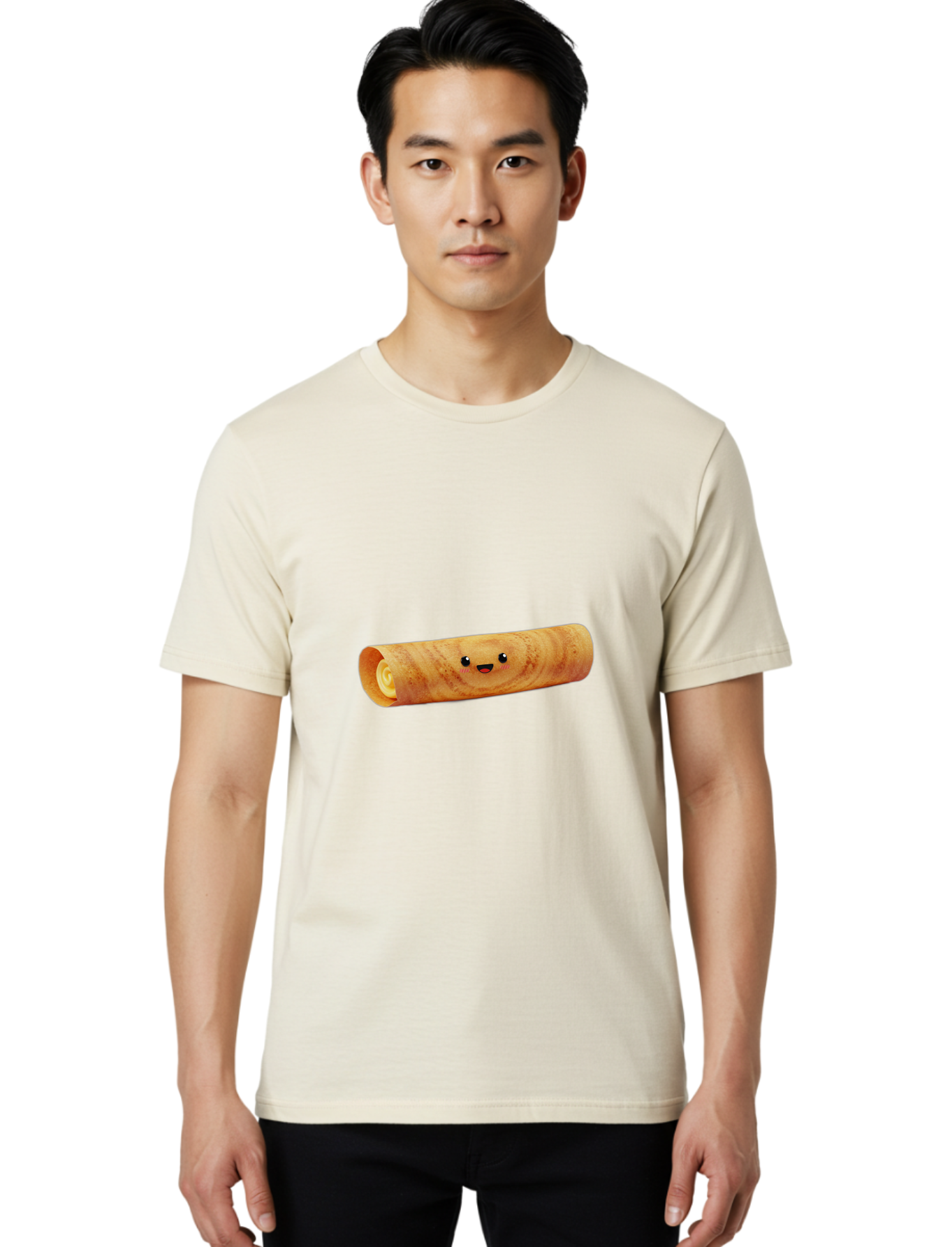 Smiling-Crepe-1 Men'S Graphic Tee, 100% Cotton, Comfortable Casual Summer Wear, Machine Washable, Crepe With Face, Happy Expression, Food Character, Sweet Treat, Crepe Roll, French Dessert, Cartoon Food, Cute Pastry, Dessert Illustration Bab409