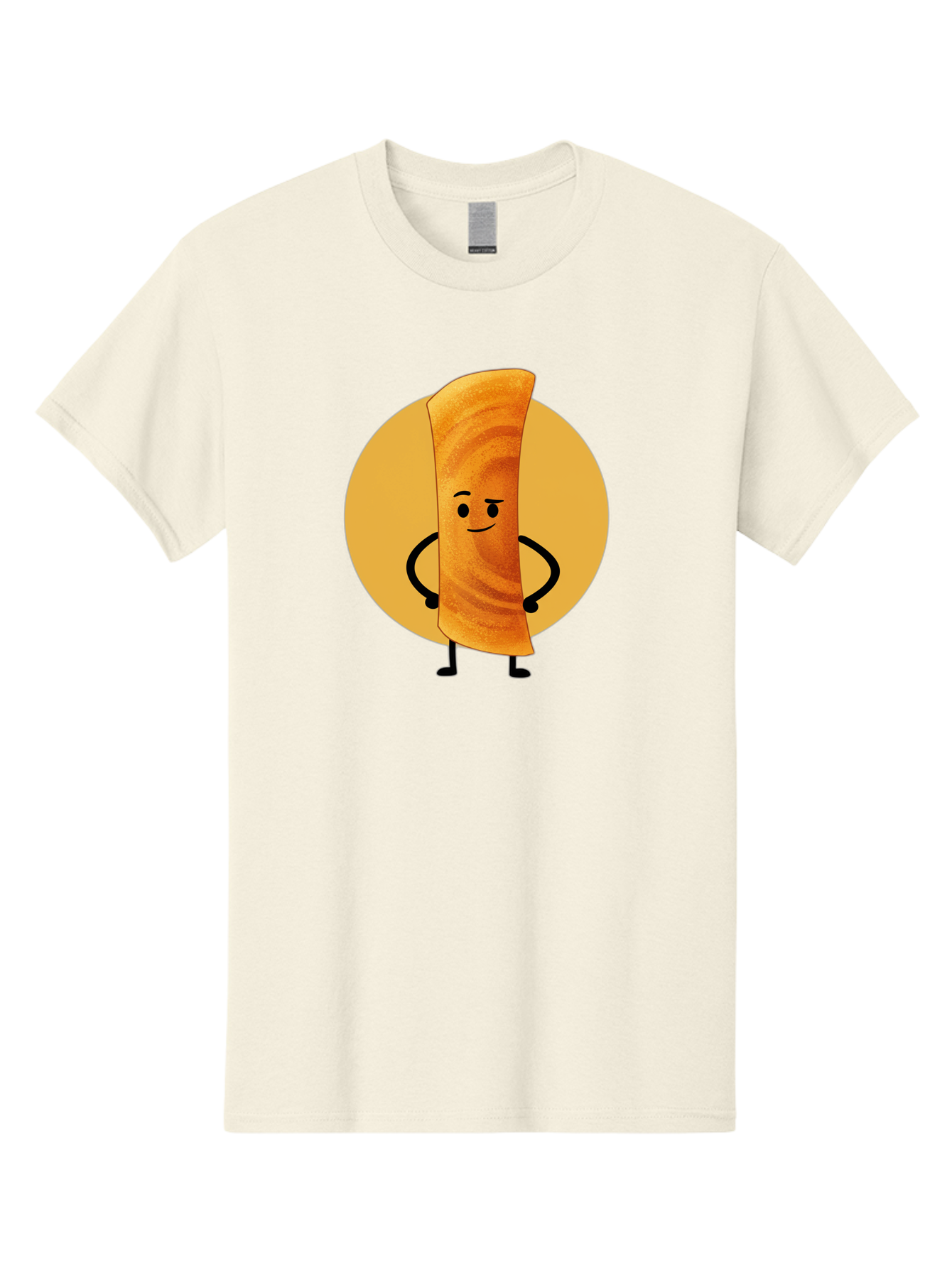 Smiling-Crepe Men'S Graphic Tee, 100% Cotton, Comfortable Casual Summer Wear, Machine Washable, Egg Roll Character, Cartoon Food, Smiling Face, Confident Pose, Black Legs, Yellow Circle, Cute Animation, Kawaii Design, Funny Illustration, Bab410