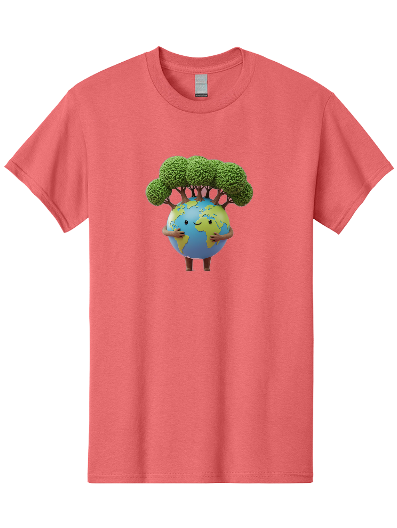 Smiling-Earth-1 Men'S Graphic Tee, 100% Cotton, Comfortable Casual Summer Wear, Machine Washable, Cartoon Globe, Eco-Friendly, Earth With Trees, Smiling Face, Environmental Awareness, Conservation, Sustainable Living, Green Initiatives, Bab412
