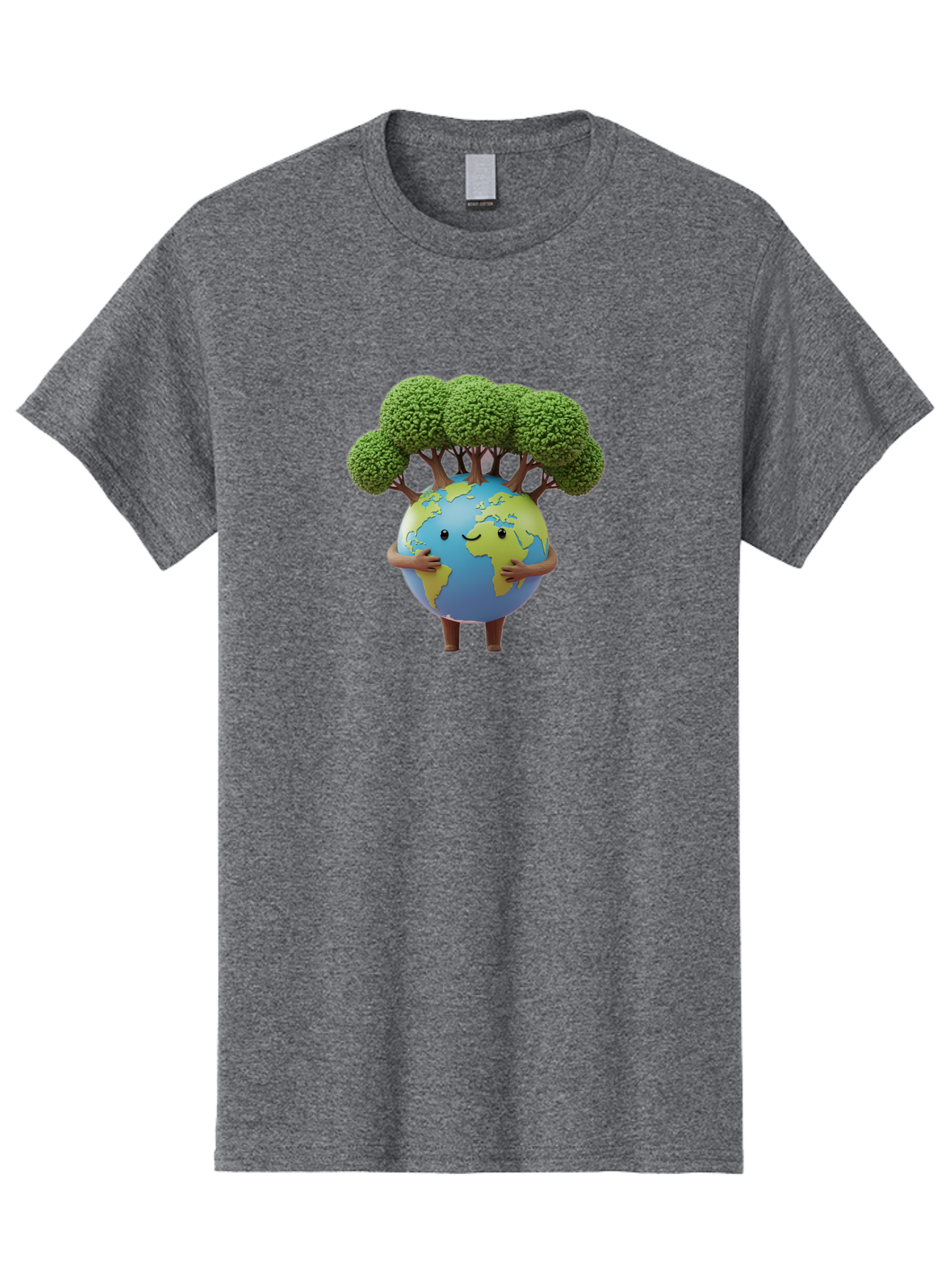 Smiling-Earth-1 Men'S Graphic Tee, 100% Cotton, Comfortable Casual Summer Wear, Machine Washable, Cartoon Globe, Eco-Friendly, Earth With Trees, Smiling Face, Environmental Awareness, Conservation, Sustainable Living, Green Initiatives, Bab412