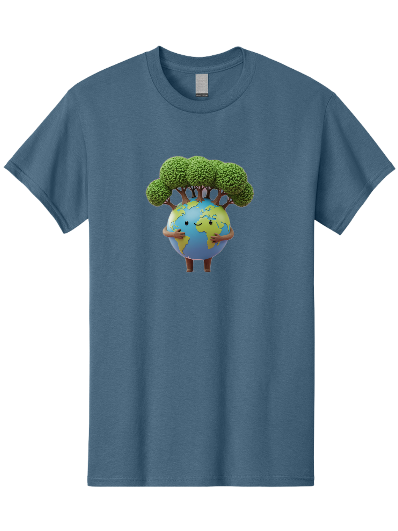 Smiling-Earth-1 Men'S Graphic Tee, 100% Cotton, Comfortable Casual Summer Wear, Machine Washable, Cartoon Globe, Eco-Friendly, Earth With Trees, Smiling Face, Environmental Awareness, Conservation, Sustainable Living, Green Initiatives, Bab412
