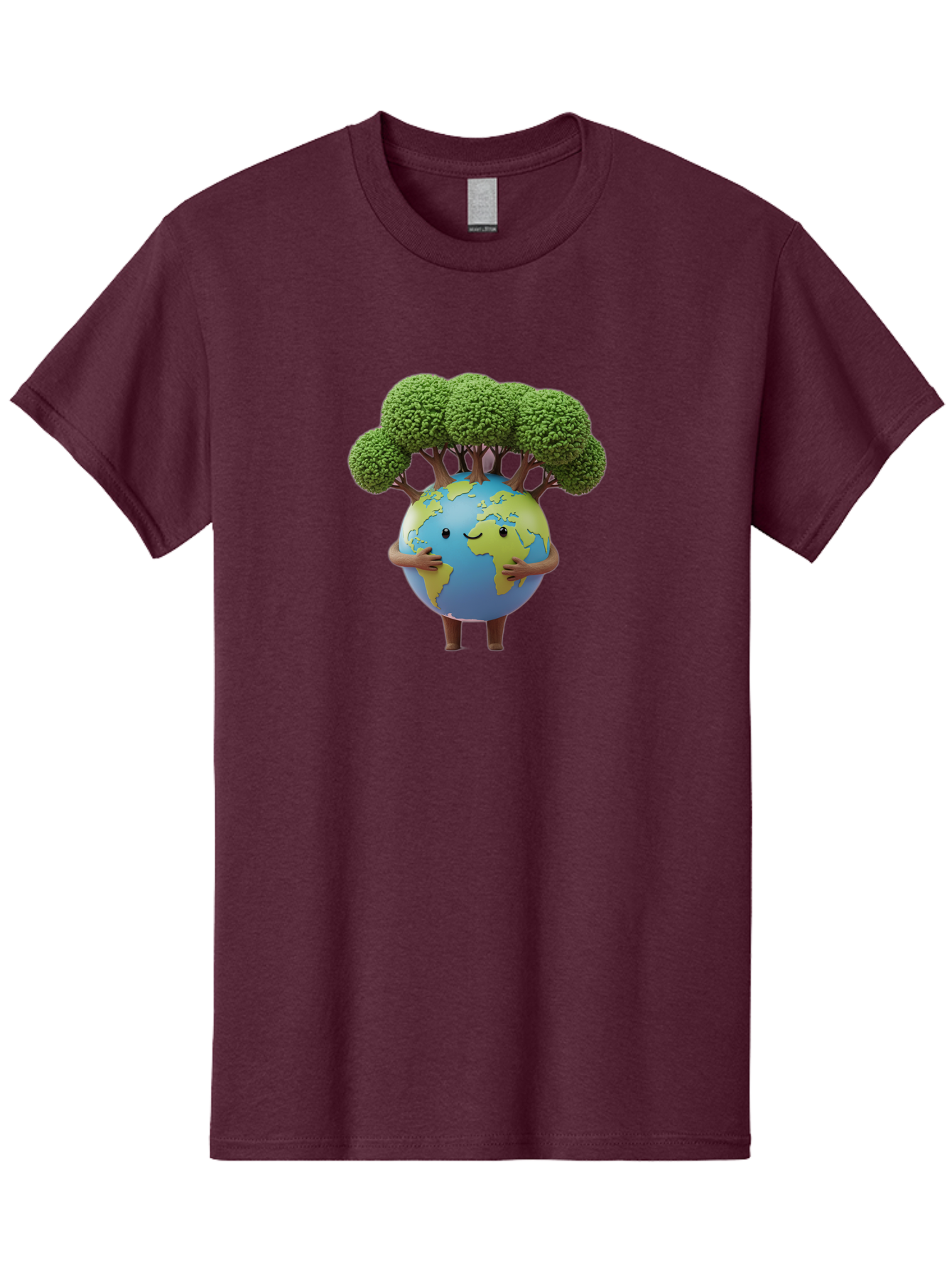Smiling-Earth-1 Men'S Graphic Tee, 100% Cotton, Comfortable Casual Summer Wear, Machine Washable, Cartoon Globe, Eco-Friendly, Earth With Trees, Smiling Face, Environmental Awareness, Conservation, Sustainable Living, Green Initiatives, Bab412