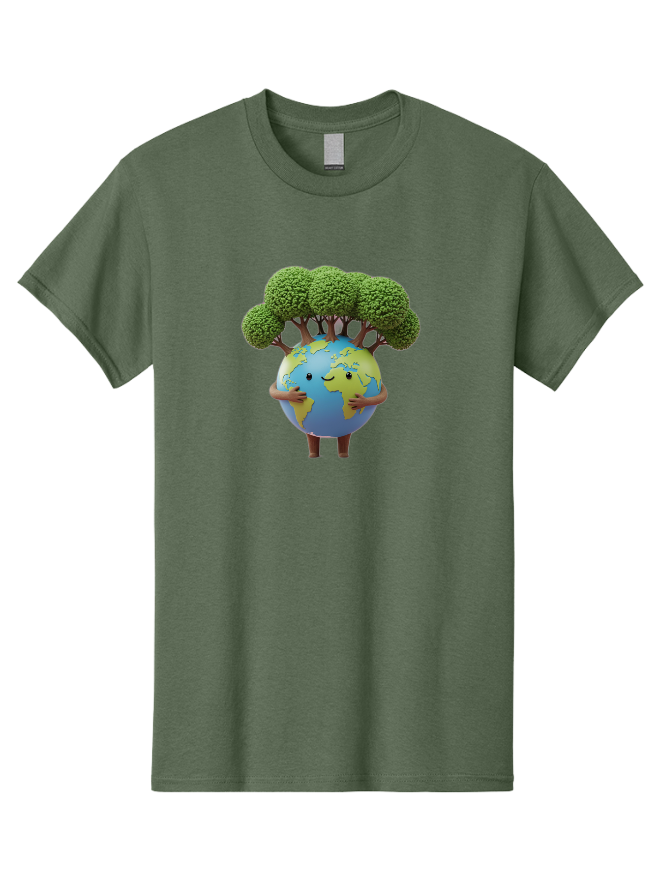 Smiling-Earth-1 Men'S Graphic Tee, 100% Cotton, Comfortable Casual Summer Wear, Machine Washable, Cartoon Globe, Eco-Friendly, Earth With Trees, Smiling Face, Environmental Awareness, Conservation, Sustainable Living, Green Initiatives, Bab412
