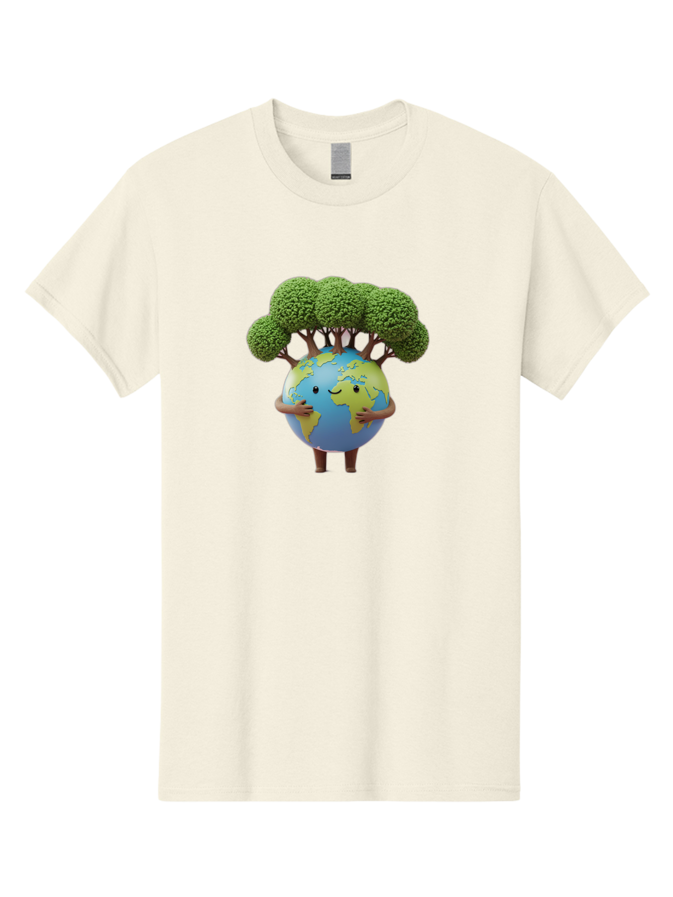 Smiling-Earth-1 Men'S Graphic Tee, 100% Cotton, Comfortable Casual Summer Wear, Machine Washable, Cartoon Globe, Eco-Friendly, Earth With Trees, Smiling Face, Environmental Awareness, Conservation, Sustainable Living, Green Initiatives, Bab412