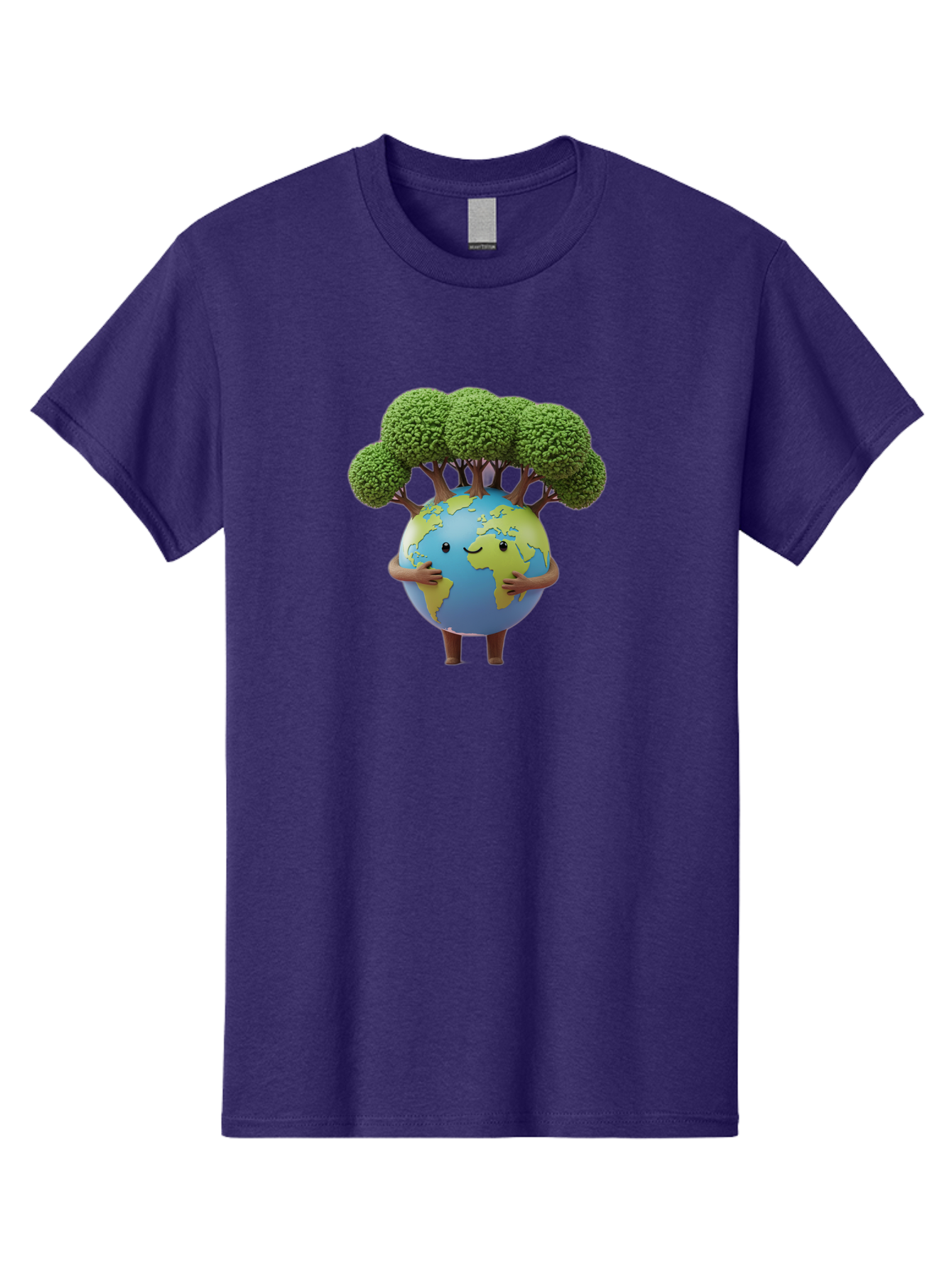Smiling-Earth-1 Men'S Graphic Tee, 100% Cotton, Comfortable Casual Summer Wear, Machine Washable, Cartoon Globe, Eco-Friendly, Earth With Trees, Smiling Face, Environmental Awareness, Conservation, Sustainable Living, Green Initiatives, Bab412