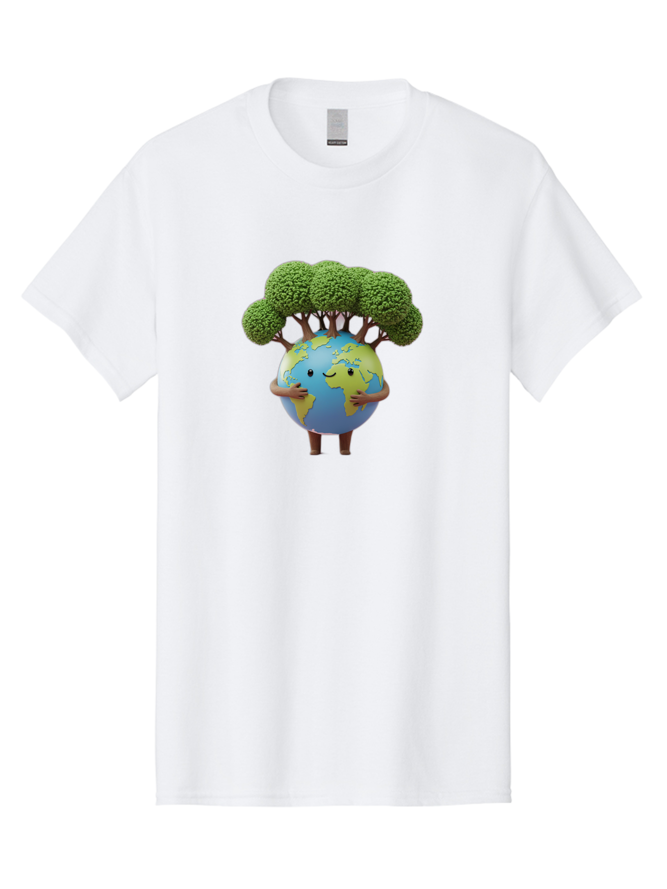 Smiling-Earth-1 Men'S Graphic Tee, 100% Cotton, Comfortable Casual Summer Wear, Machine Washable, Cartoon Globe, Eco-Friendly, Earth With Trees, Smiling Face, Environmental Awareness, Conservation, Sustainable Living, Green Initiatives, Bab412