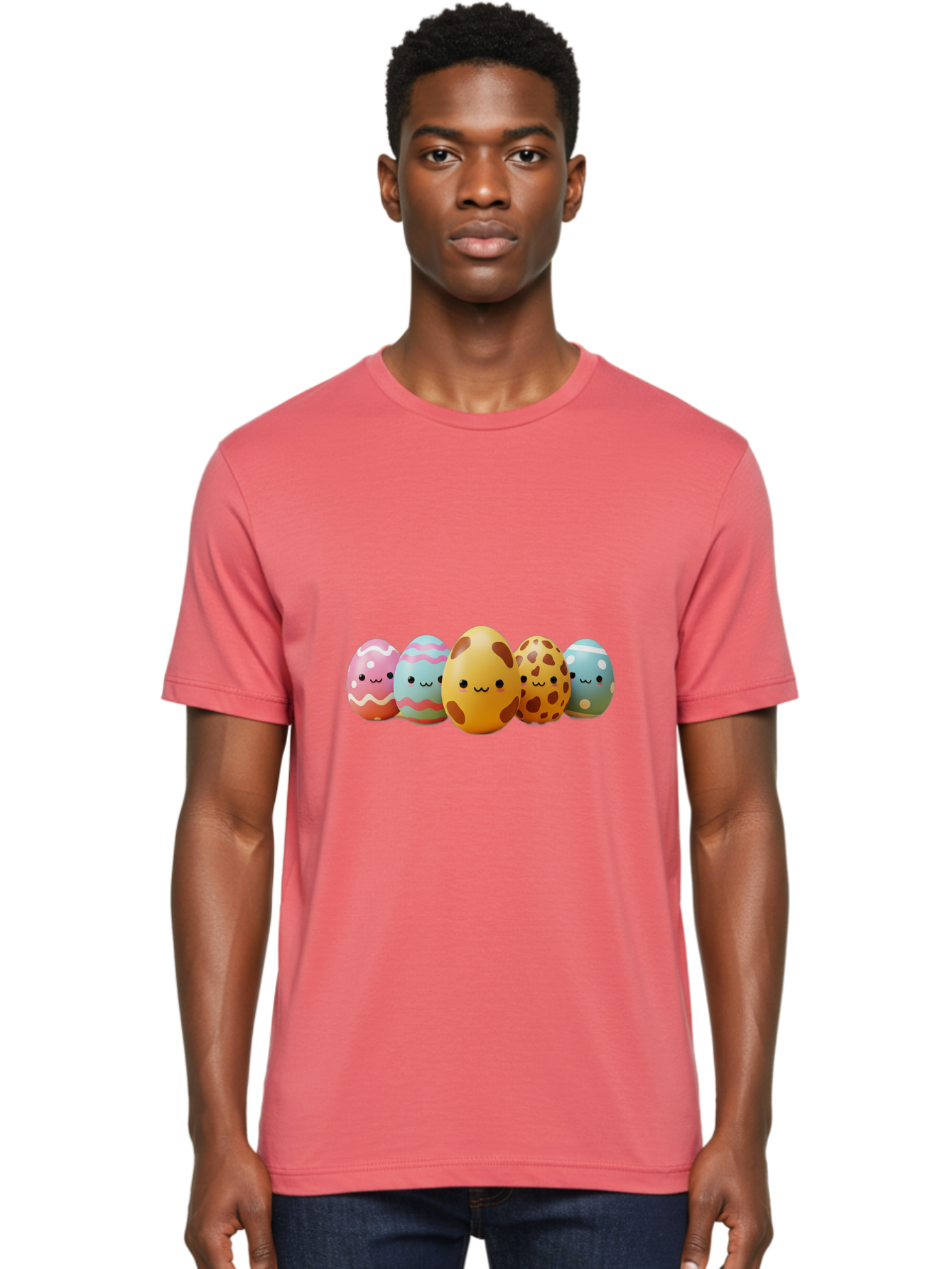 Smiling-Easter-Eggs Men'S Graphic Tee, 100% Cotton, Comfortable Casual Summer Wear, Machine Washable, Easter Eggs, Decorated Eggs, Colorful Eggs, Egg Designs, Spring Decoration, Easter Theme, Cartoon Eggs, Festive Eggs, Pastel Colors, Bab414