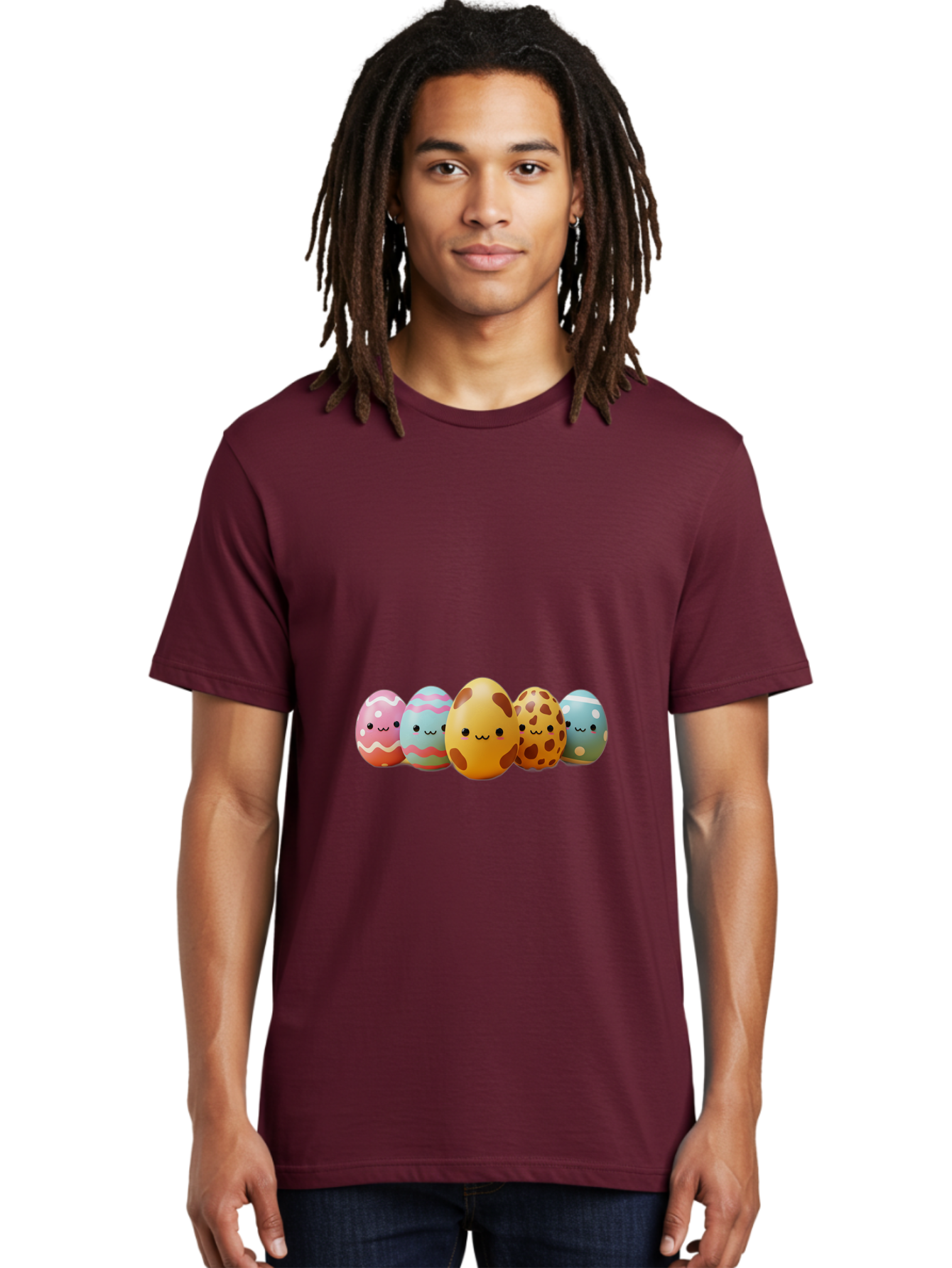Smiling-Easter-Eggs Men'S Graphic Tee, 100% Cotton, Comfortable Casual Summer Wear, Machine Washable, Easter Eggs, Decorated Eggs, Colorful Eggs, Egg Designs, Spring Decoration, Easter Theme, Cartoon Eggs, Festive Eggs, Pastel Colors, Bab414