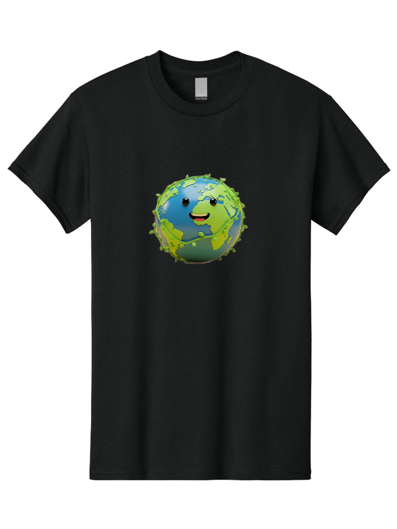 Smiling-Globe-1 Men'S Graphic Tee, 100% Cotton, Comfortable Casual Summer Wear, Machine Washable, Cartoon Globe, Smiling Face, Big Smile, Black Eyes, Coronavirus, Green Virus, Global Infection, World Map, Humor, Satire, Bab415