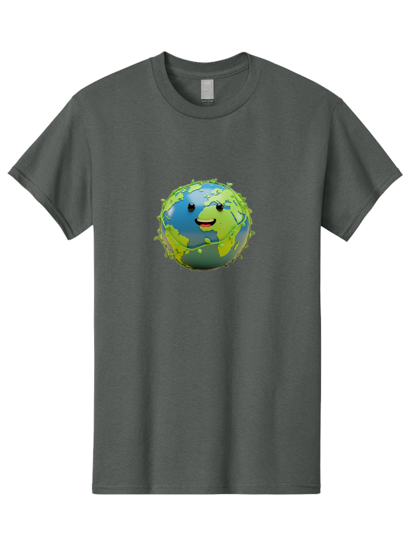 Smiling-Globe-1 Men'S Graphic Tee, 100% Cotton, Comfortable Casual Summer Wear, Machine Washable, Cartoon Globe, Smiling Face, Big Smile, Black Eyes, Coronavirus, Green Virus, Global Infection, World Map, Humor, Satire, Bab415