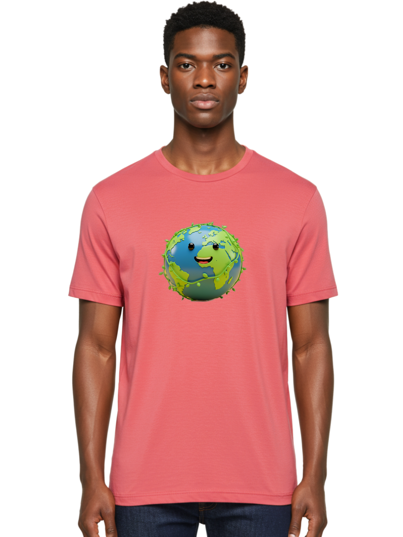 Smiling-Globe-1 Men'S Graphic Tee, 100% Cotton, Comfortable Casual Summer Wear, Machine Washable, Cartoon Globe, Smiling Face, Big Smile, Black Eyes, Coronavirus, Green Virus, Global Infection, World Map, Humor, Satire, Bab415