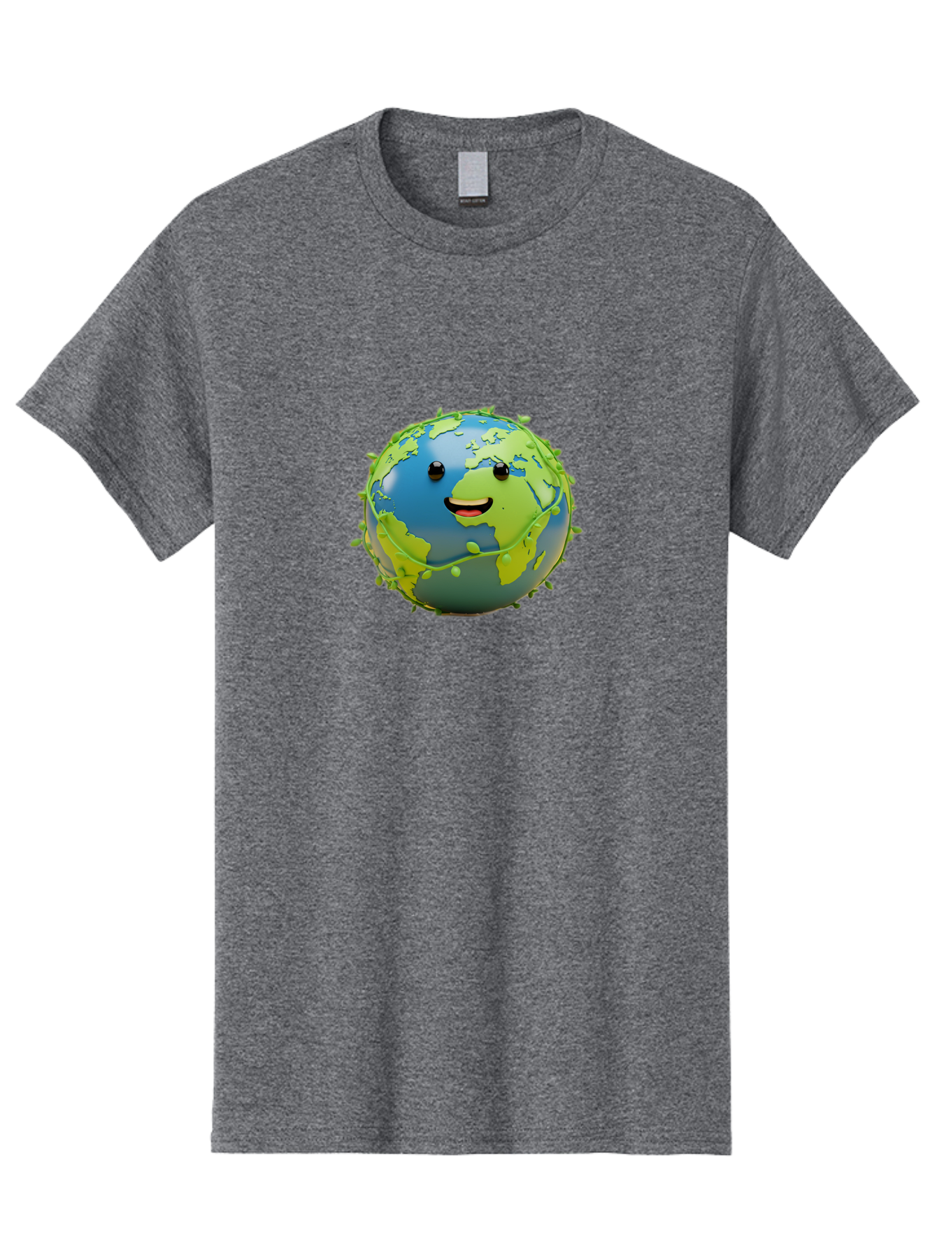 Smiling-Globe-1 Men'S Graphic Tee, 100% Cotton, Comfortable Casual Summer Wear, Machine Washable, Cartoon Globe, Smiling Face, Big Smile, Black Eyes, Coronavirus, Green Virus, Global Infection, World Map, Humor, Satire, Bab415