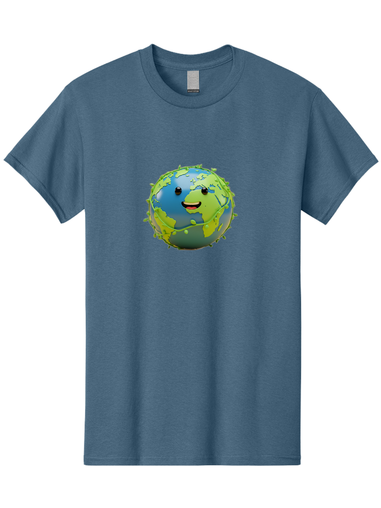 Smiling-Globe-1 Men'S Graphic Tee, 100% Cotton, Comfortable Casual Summer Wear, Machine Washable, Cartoon Globe, Smiling Face, Big Smile, Black Eyes, Coronavirus, Green Virus, Global Infection, World Map, Humor, Satire, Bab415