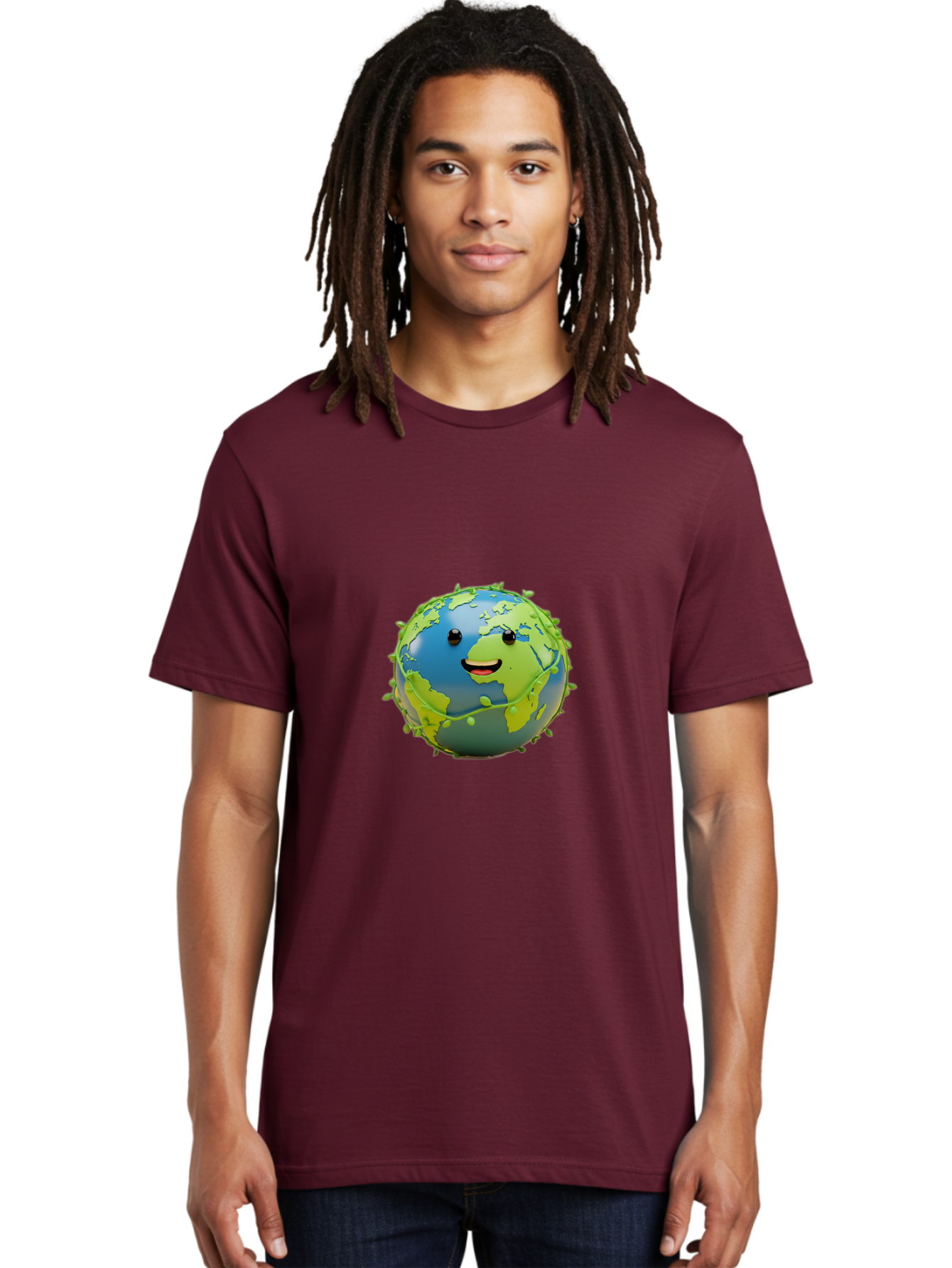 Smiling-Globe-1 Men'S Graphic Tee, 100% Cotton, Comfortable Casual Summer Wear, Machine Washable, Cartoon Globe, Smiling Face, Big Smile, Black Eyes, Coronavirus, Green Virus, Global Infection, World Map, Humor, Satire, Bab415