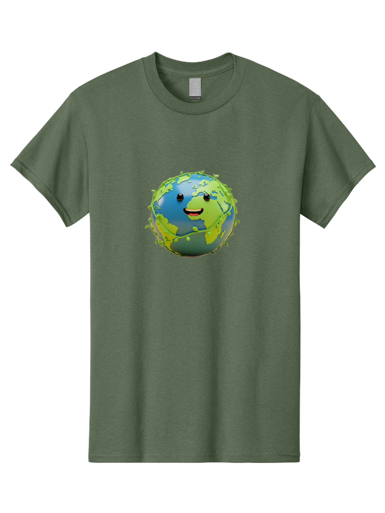 Smiling-Globe-1 Men'S Graphic Tee, 100% Cotton, Comfortable Casual Summer Wear, Machine Washable, Cartoon Globe, Smiling Face, Big Smile, Black Eyes, Coronavirus, Green Virus, Global Infection, World Map, Humor, Satire, Bab415