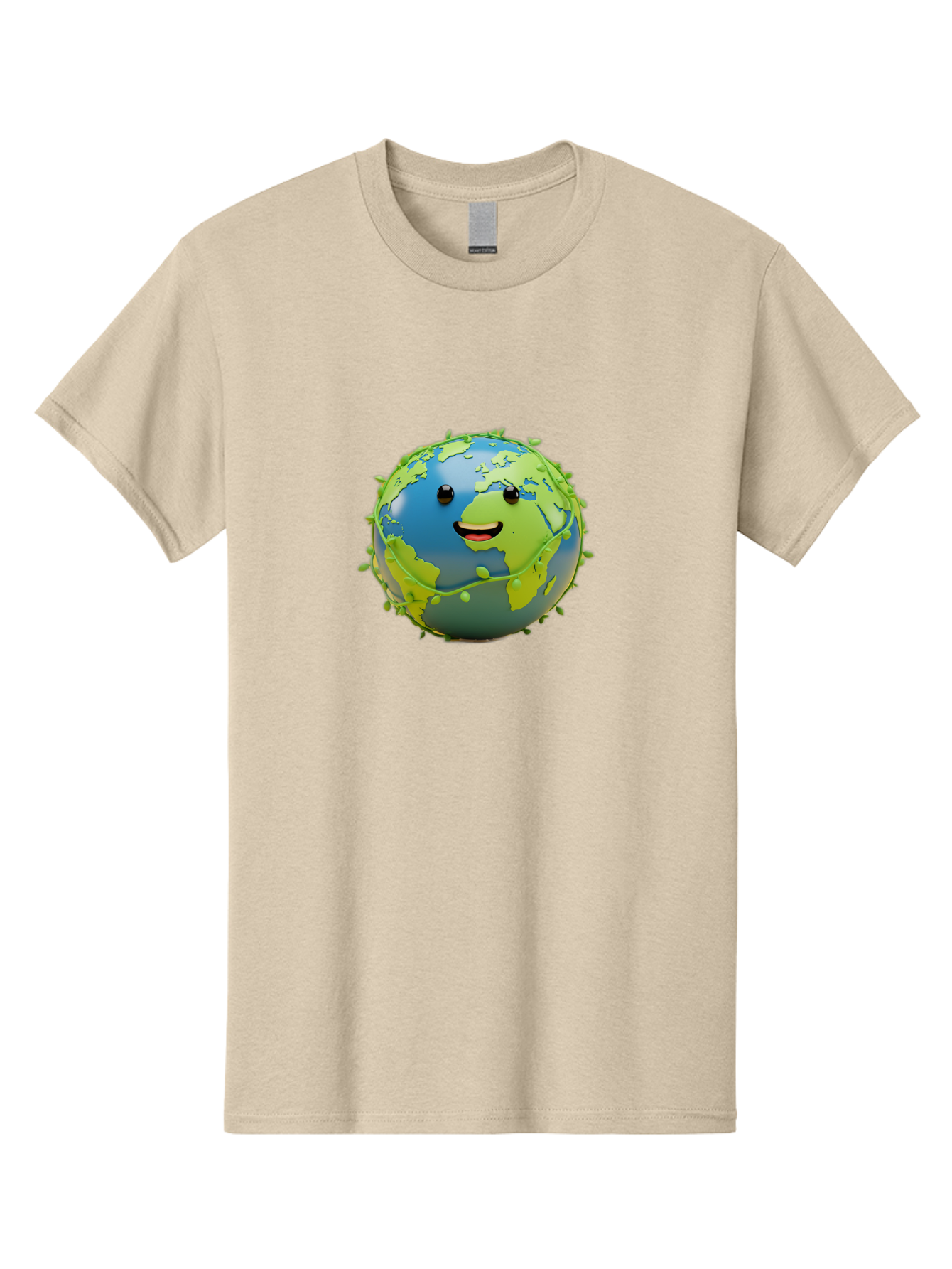 Smiling-Globe-1 Men'S Graphic Tee, 100% Cotton, Comfortable Casual Summer Wear, Machine Washable, Cartoon Globe, Smiling Face, Big Smile, Black Eyes, Coronavirus, Green Virus, Global Infection, World Map, Humor, Satire, Bab415