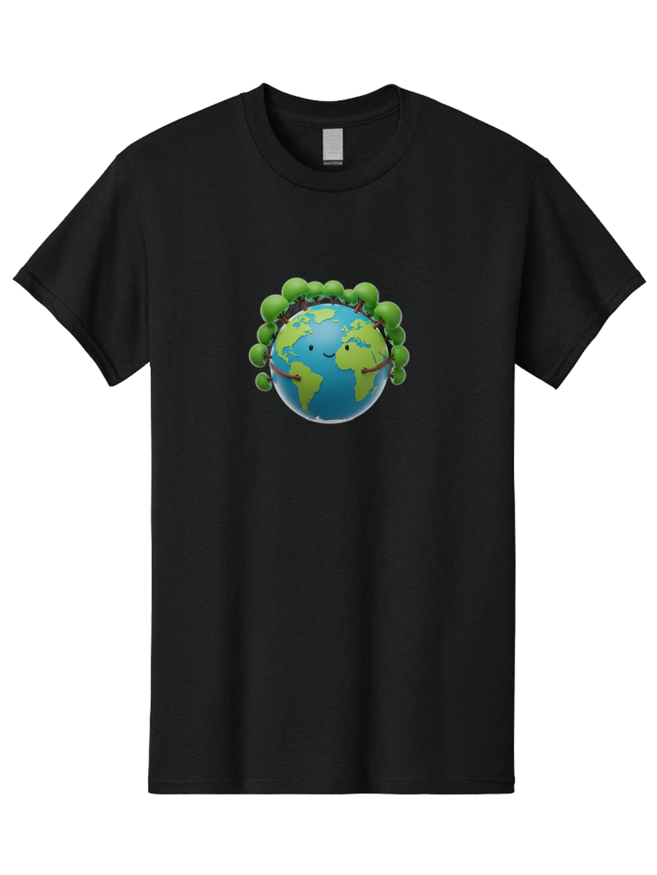 Smiling-Globe Men'S Graphic Tee, 100% Cotton, Comfortable Casual Summer Wear, Machine Washable, Cartoon Globe, Happy Earth, Smiling Planet, Green Leaves, Eco-Friendly, Environmental Awareness, Conservation, Sustainability, Global Unity Bab416