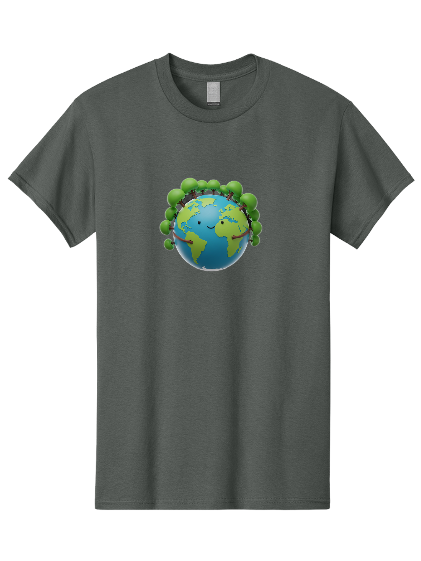 Smiling-Globe Men'S Graphic Tee, 100% Cotton, Comfortable Casual Summer Wear, Machine Washable, Cartoon Globe, Happy Earth, Smiling Planet, Green Leaves, Eco-Friendly, Environmental Awareness, Conservation, Sustainability, Global Unity Bab416