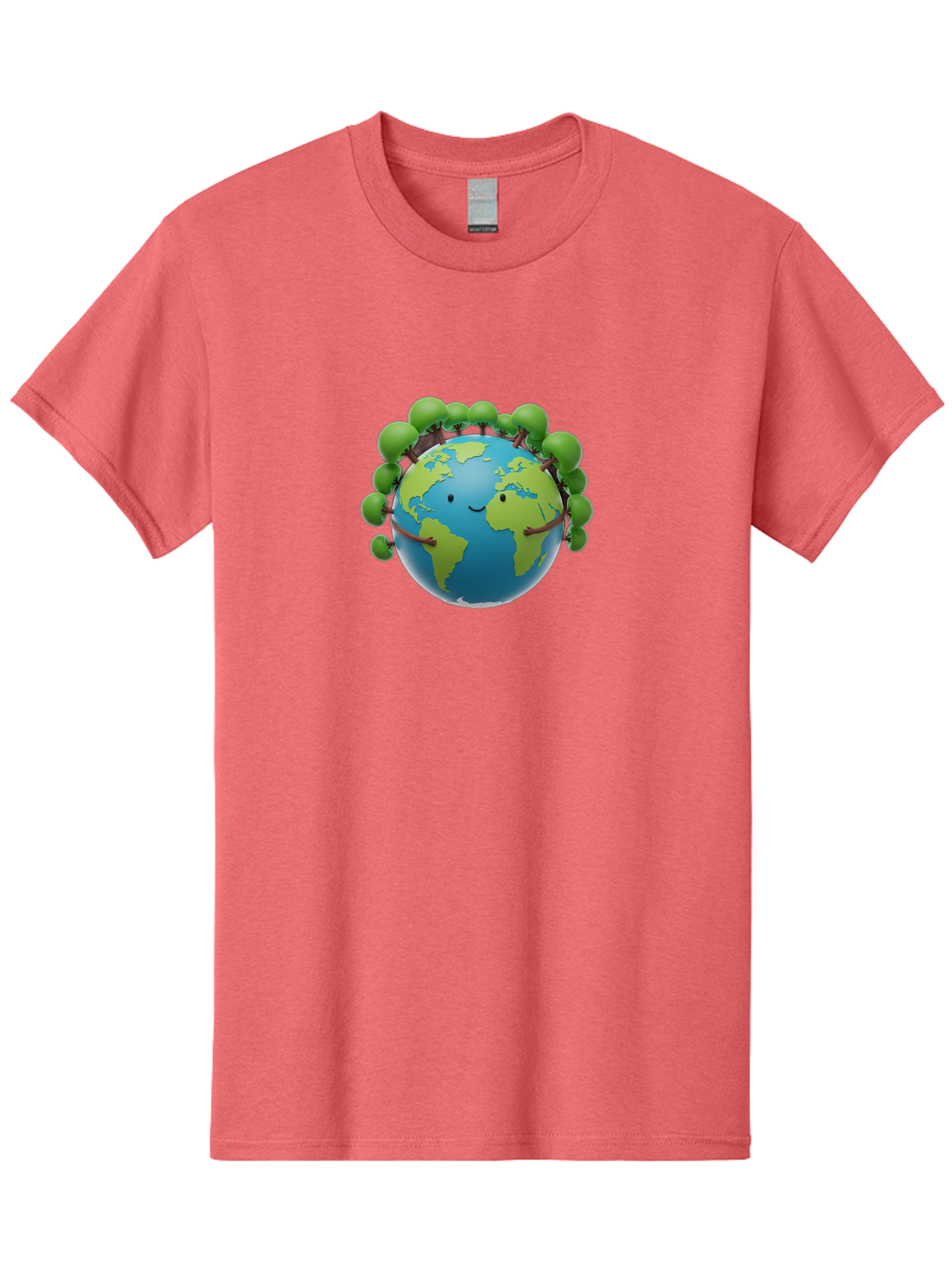 Smiling-Globe Men'S Graphic Tee, 100% Cotton, Comfortable Casual Summer Wear, Machine Washable, Cartoon Globe, Happy Earth, Smiling Planet, Green Leaves, Eco-Friendly, Environmental Awareness, Conservation, Sustainability, Global Unity Bab416