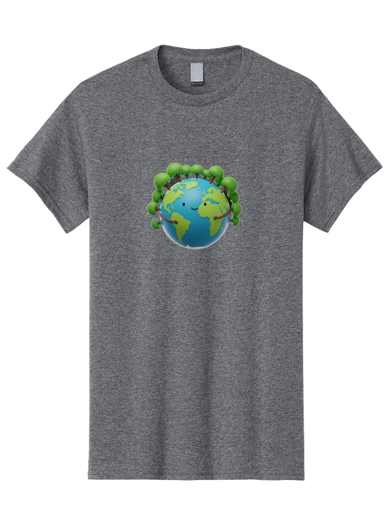 Smiling-Globe Men'S Graphic Tee, 100% Cotton, Comfortable Casual Summer Wear, Machine Washable, Cartoon Globe, Happy Earth, Smiling Planet, Green Leaves, Eco-Friendly, Environmental Awareness, Conservation, Sustainability, Global Unity Bab416