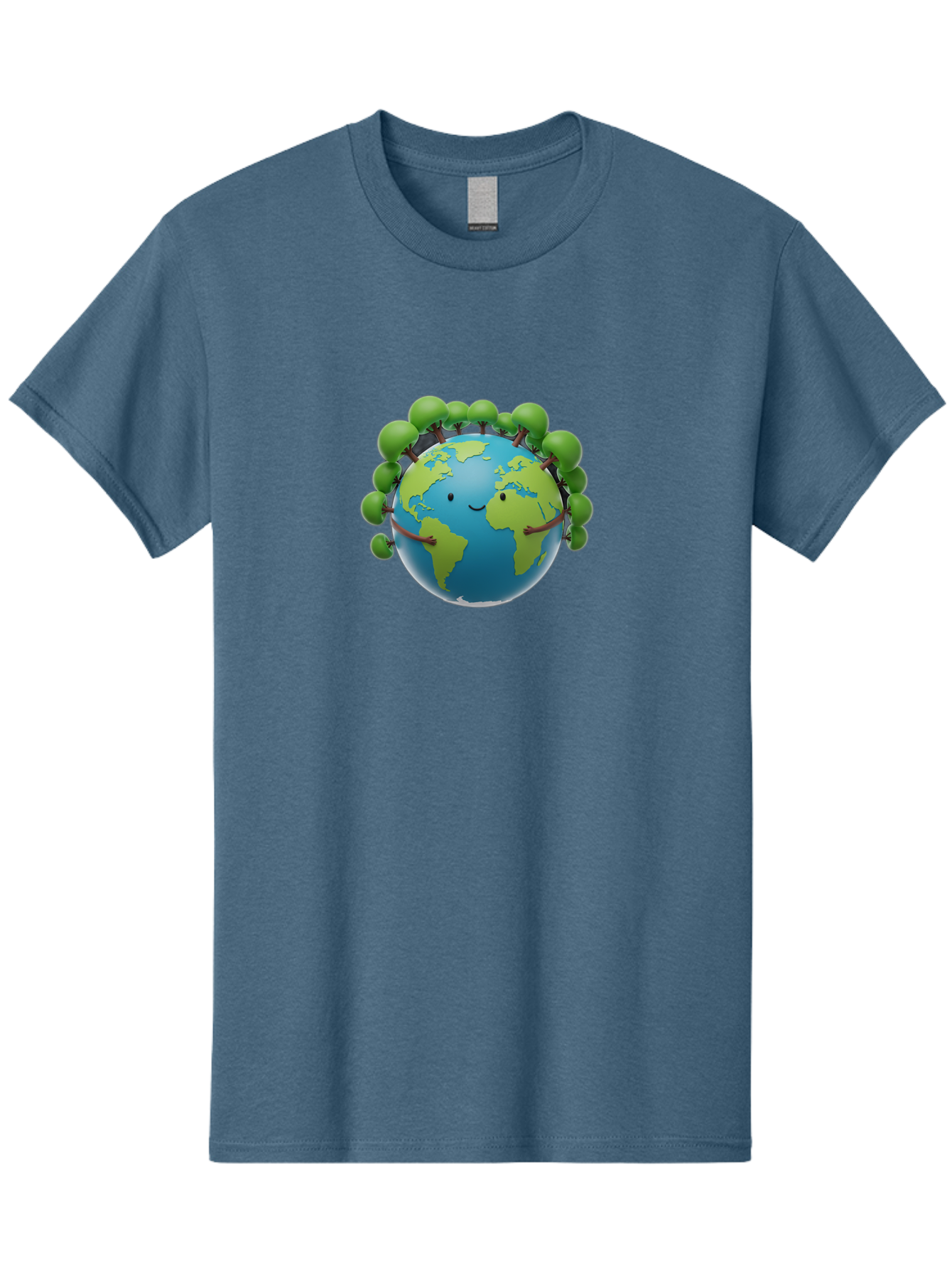 Smiling-Globe Men'S Graphic Tee, 100% Cotton, Comfortable Casual Summer Wear, Machine Washable, Cartoon Globe, Happy Earth, Smiling Planet, Green Leaves, Eco-Friendly, Environmental Awareness, Conservation, Sustainability, Global Unity Bab416