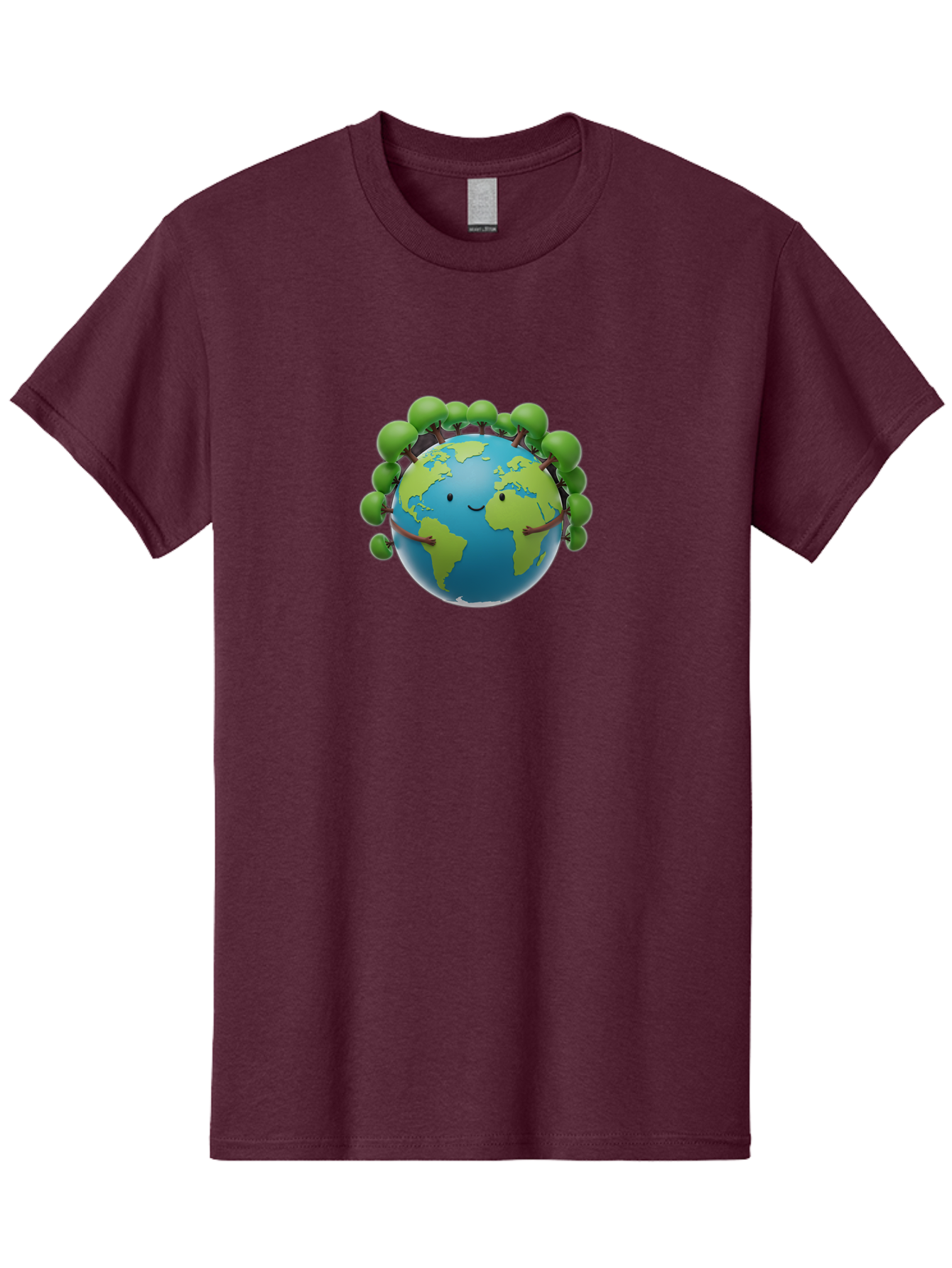 Smiling-Globe Men'S Graphic Tee, 100% Cotton, Comfortable Casual Summer Wear, Machine Washable, Cartoon Globe, Happy Earth, Smiling Planet, Green Leaves, Eco-Friendly, Environmental Awareness, Conservation, Sustainability, Global Unity Bab416