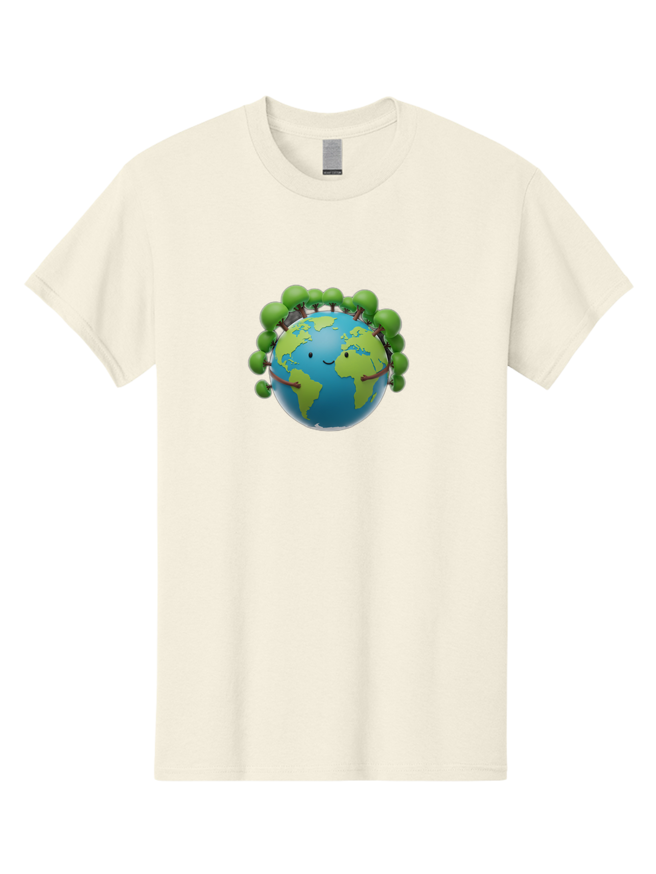 Smiling-Globe Men'S Graphic Tee, 100% Cotton, Comfortable Casual Summer Wear, Machine Washable, Cartoon Globe, Happy Earth, Smiling Planet, Green Leaves, Eco-Friendly, Environmental Awareness, Conservation, Sustainability, Global Unity Bab416