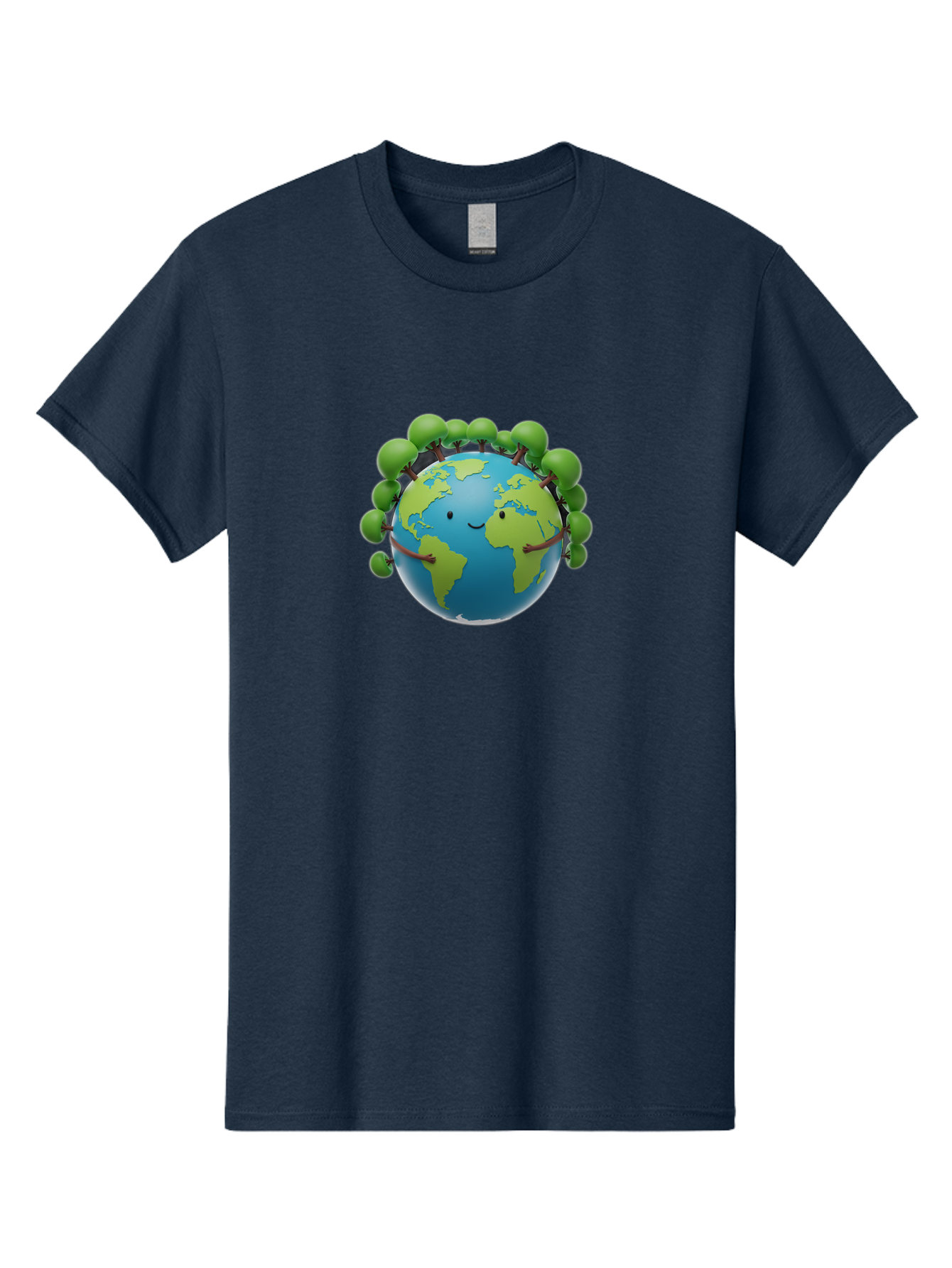Smiling-Globe Men'S Graphic Tee, 100% Cotton, Comfortable Casual Summer Wear, Machine Washable, Cartoon Globe, Happy Earth, Smiling Planet, Green Leaves, Eco-Friendly, Environmental Awareness, Conservation, Sustainability, Global Unity Bab416