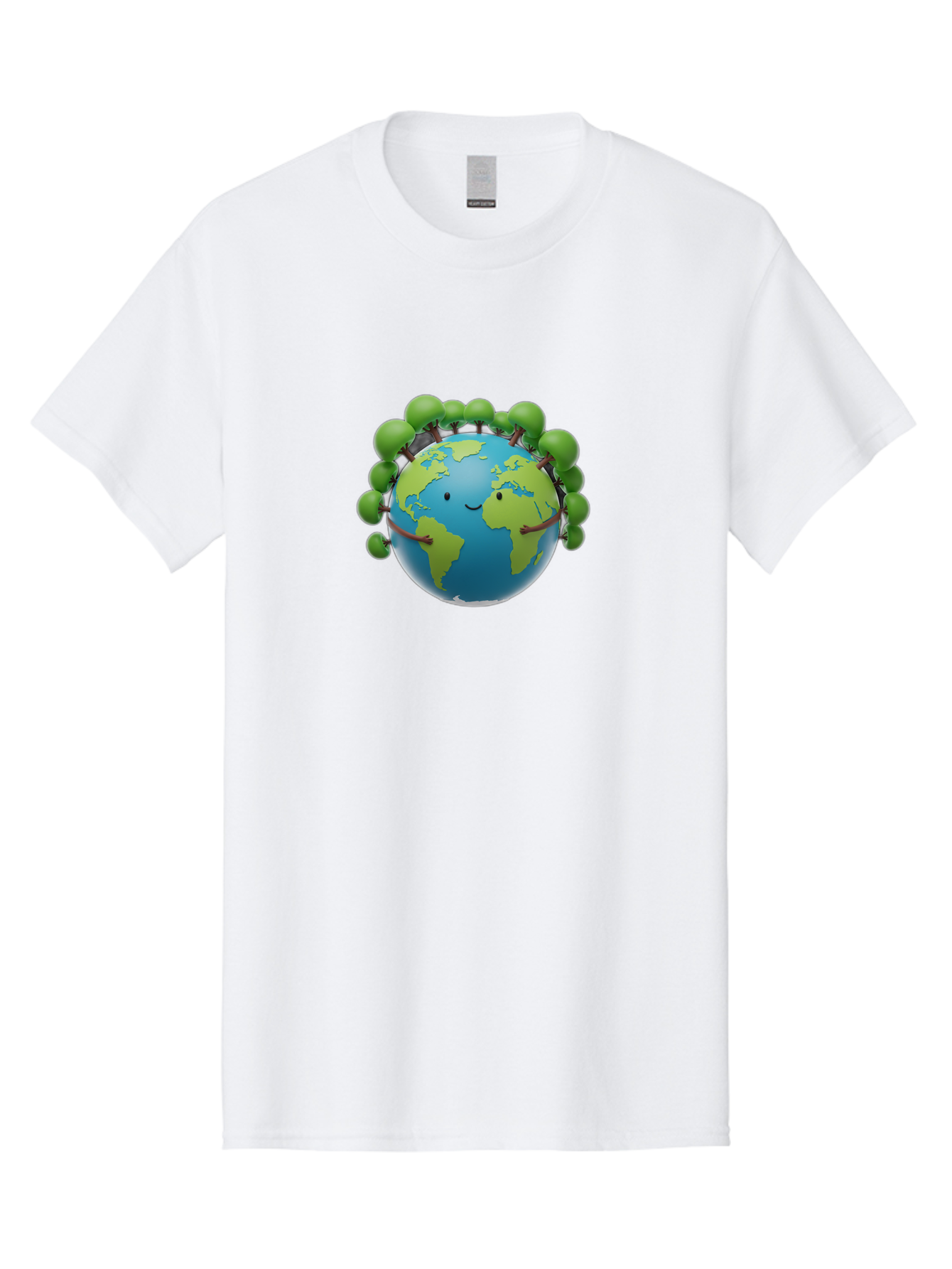 Smiling-Globe Men'S Graphic Tee, 100% Cotton, Comfortable Casual Summer Wear, Machine Washable, Cartoon Globe, Happy Earth, Smiling Planet, Green Leaves, Eco-Friendly, Environmental Awareness, Conservation, Sustainability, Global Unity Bab416