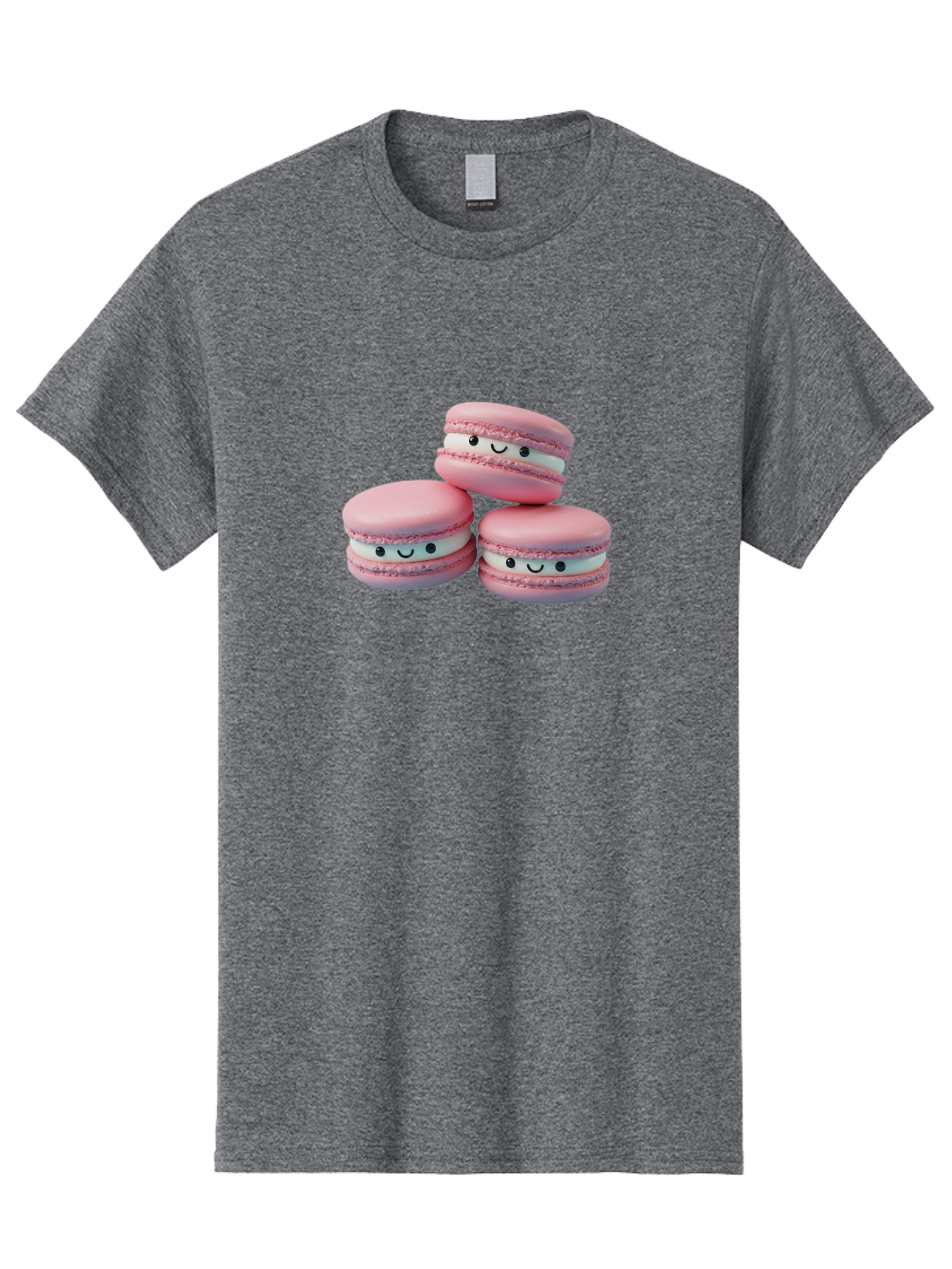 Smiling-Macarons-1 Men'S Graphic Tee, 100% Cotton, Comfortable Casual Summer Wear, Machine Washable, Pink Macarons, Smiley Faces, Cartoon Style, French Patisserie, Sweet Treats, Desserts, Bakery Items, Fun Food, Cute Pastries, Bab418