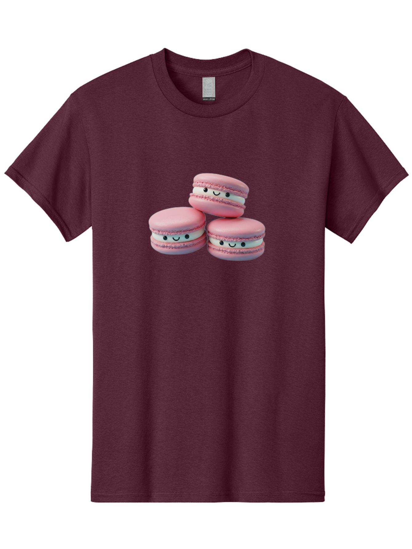 Smiling-Macarons-1 Men'S Graphic Tee, 100% Cotton, Comfortable Casual Summer Wear, Machine Washable, Pink Macarons, Smiley Faces, Cartoon Style, French Patisserie, Sweet Treats, Desserts, Bakery Items, Fun Food, Cute Pastries, Bab418