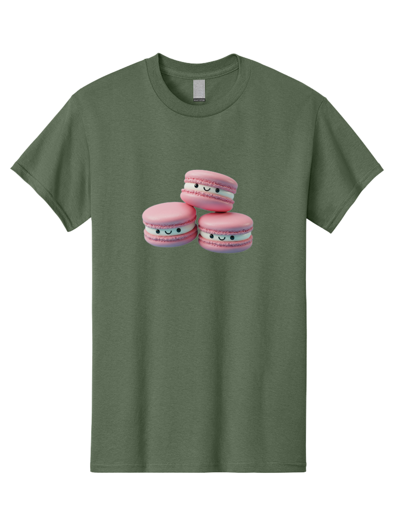 Smiling-Macarons-1 Men'S Graphic Tee, 100% Cotton, Comfortable Casual Summer Wear, Machine Washable, Pink Macarons, Smiley Faces, Cartoon Style, French Patisserie, Sweet Treats, Desserts, Bakery Items, Fun Food, Cute Pastries, Bab418