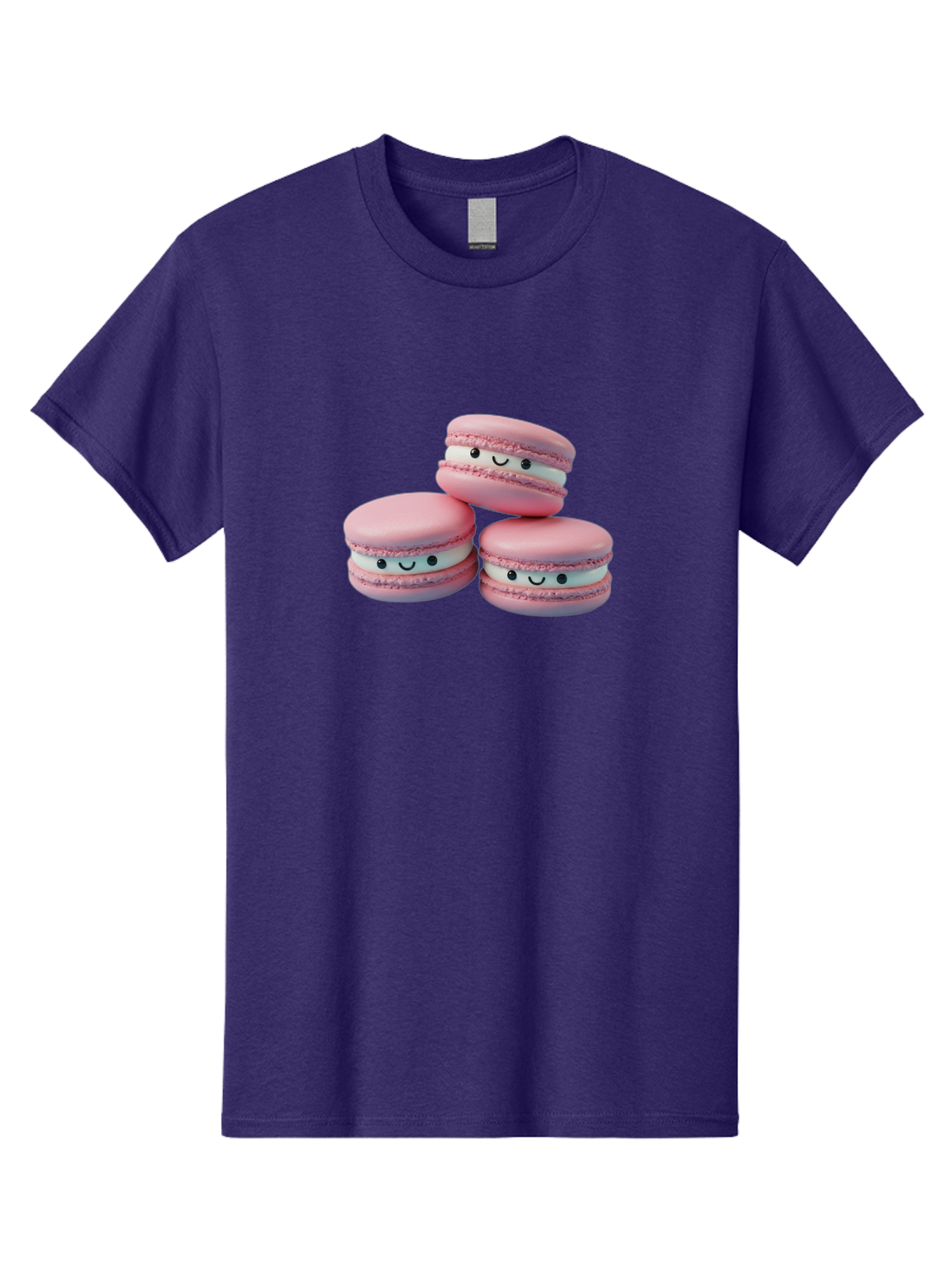 Smiling-Macarons-1 Men'S Graphic Tee, 100% Cotton, Comfortable Casual Summer Wear, Machine Washable, Pink Macarons, Smiley Faces, Cartoon Style, French Patisserie, Sweet Treats, Desserts, Bakery Items, Fun Food, Cute Pastries, Bab418