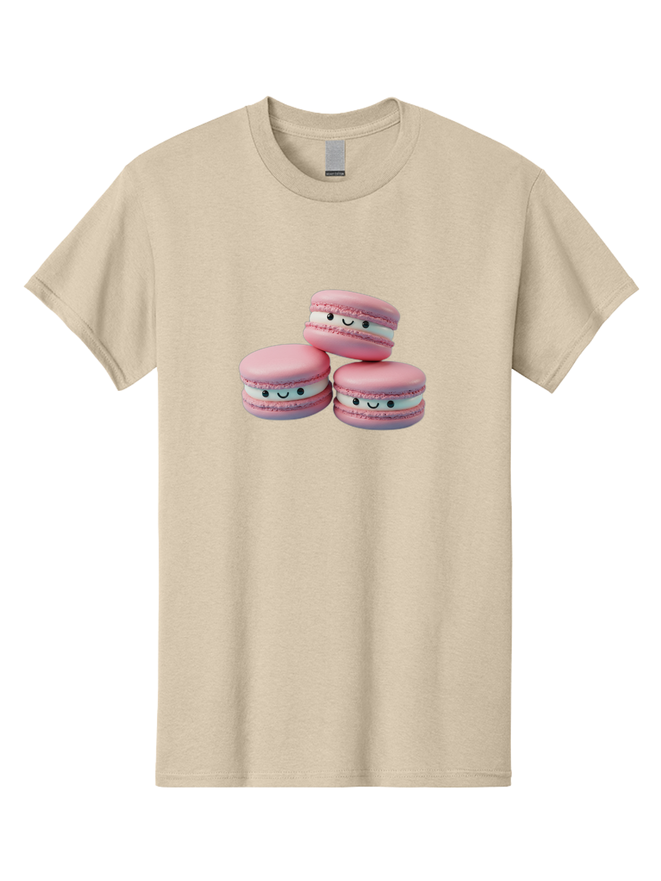 Smiling-Macarons-1 Men'S Graphic Tee, 100% Cotton, Comfortable Casual Summer Wear, Machine Washable, Pink Macarons, Smiley Faces, Cartoon Style, French Patisserie, Sweet Treats, Desserts, Bakery Items, Fun Food, Cute Pastries, Bab418