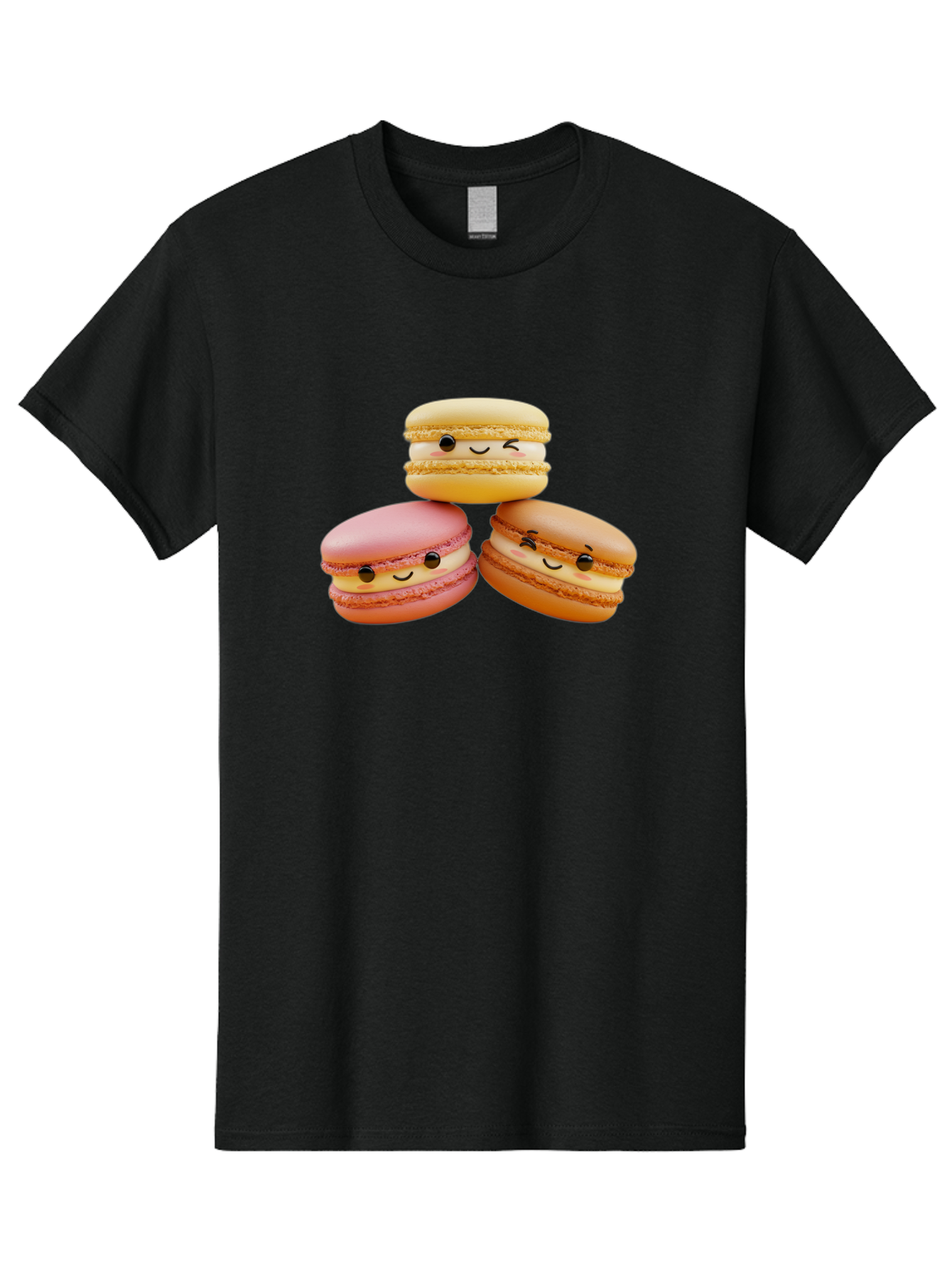 Smiling-Macarons-2 Men'S Graphic Tee, 100% Cotton, Comfortable Casual Summer Wear, Machine Washable, Colorful Macarons, Smiling Faces, Pastel Colors, Sweet Treats, Dessert, French Patisserie, Whimsical Design, Cute Pastries, Bakery Delights Bab419